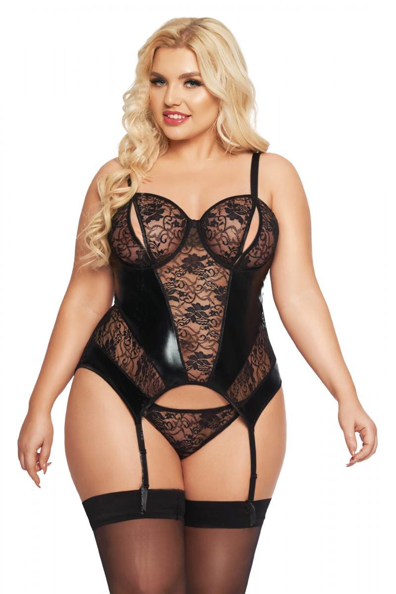 Softline Corsage Schwarzes XXL Dessous Strapshemd Plus Size Corsage mit Bügel-Cups tran
