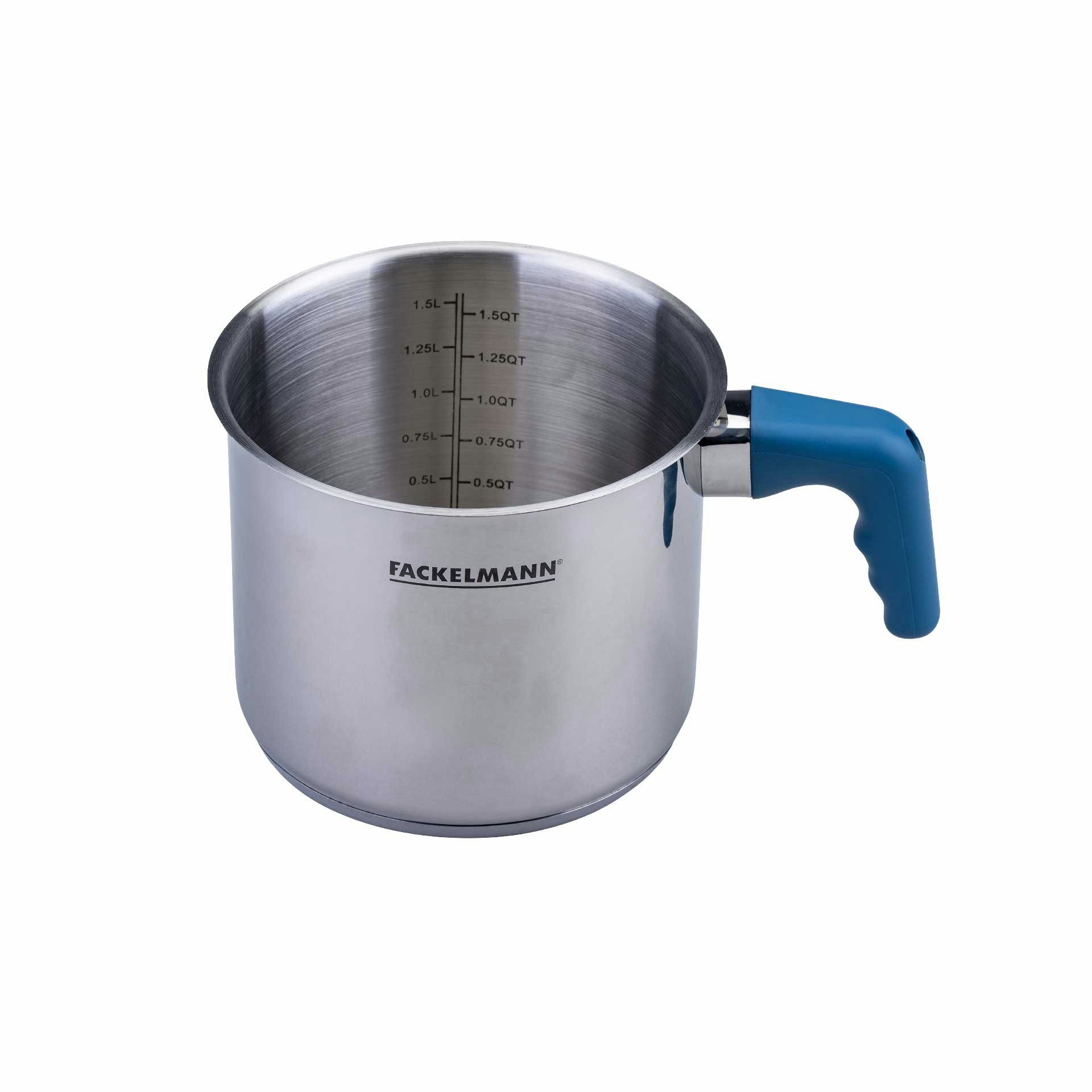 FACKELMANN Milchtopf Edelstahl, Softtouch-Griff, praktische Literskala, modernes Design