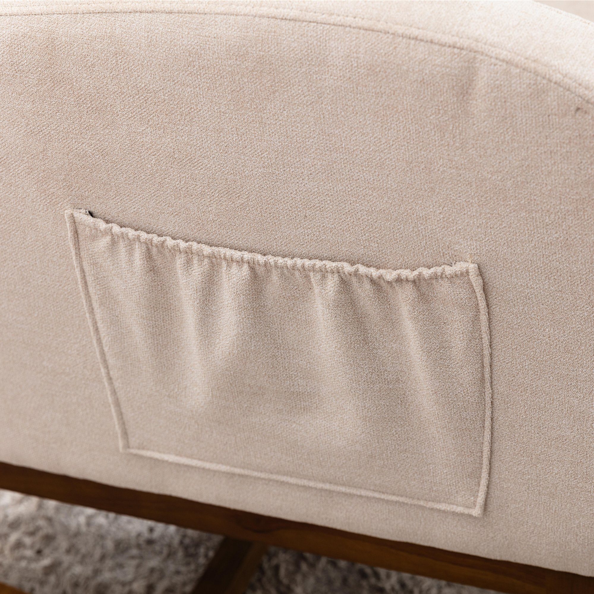 Beige/Grau/Braun Schaukelstuhl Einzelstuhl Seitentaschen gepolsterter Odikalo Loungesessel