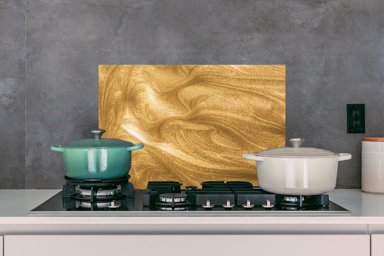 Ein cm, Hintergrund Küchenrückwand (1-tlg), küchen MuchoWow Herdblende Glitzern, goldener Temperaturbeständig Wandschutz, 60x40 aus mit