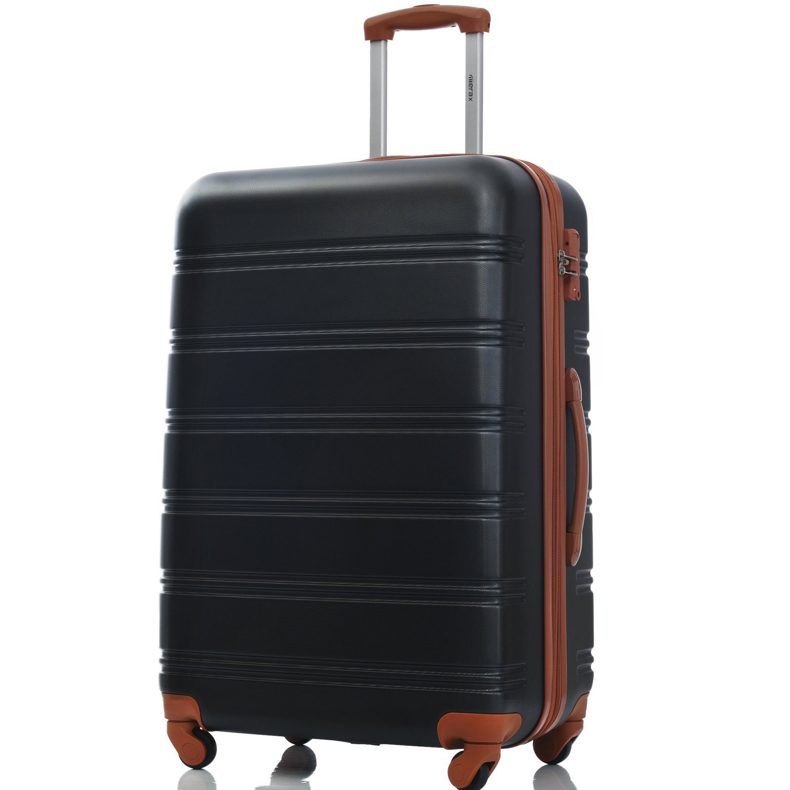 Rollkoffer M 3er Rollen Vergrößerbares TSA und Set mit Hartschalen Schloss Koffer L Hartschalenkoffer Kofferset Trolleyset Gepäck, mit XL 4 SEEZSSA Reisekoffer Schwarz+Braun