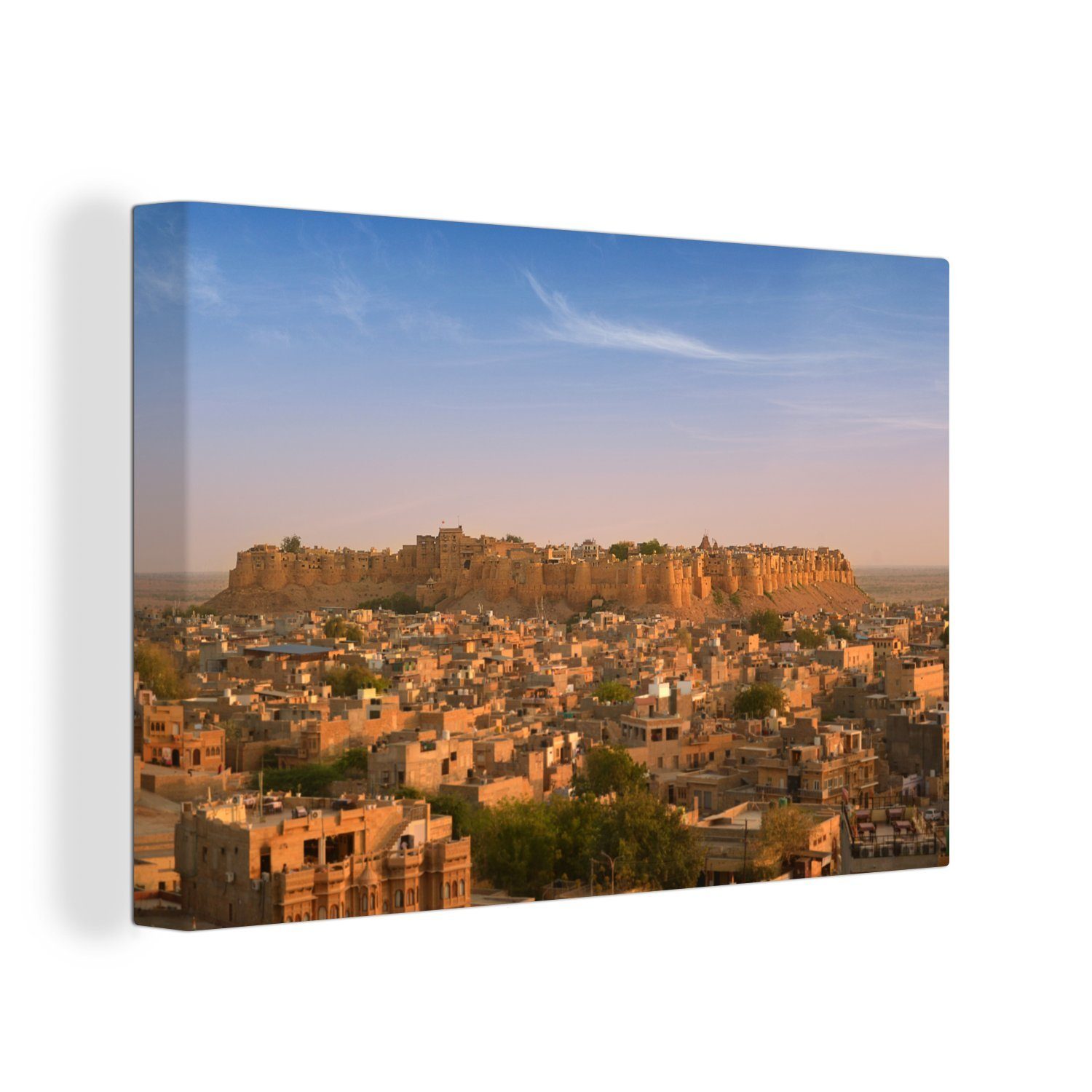 OneMillionCanvasses® Leinwandbild Blick auf das Goldene Fort und Jaisalmar in Indien, (1 St), Wandbild Leinwandbilder, Aufhängefertig, Wanddeko, 30x20 cm