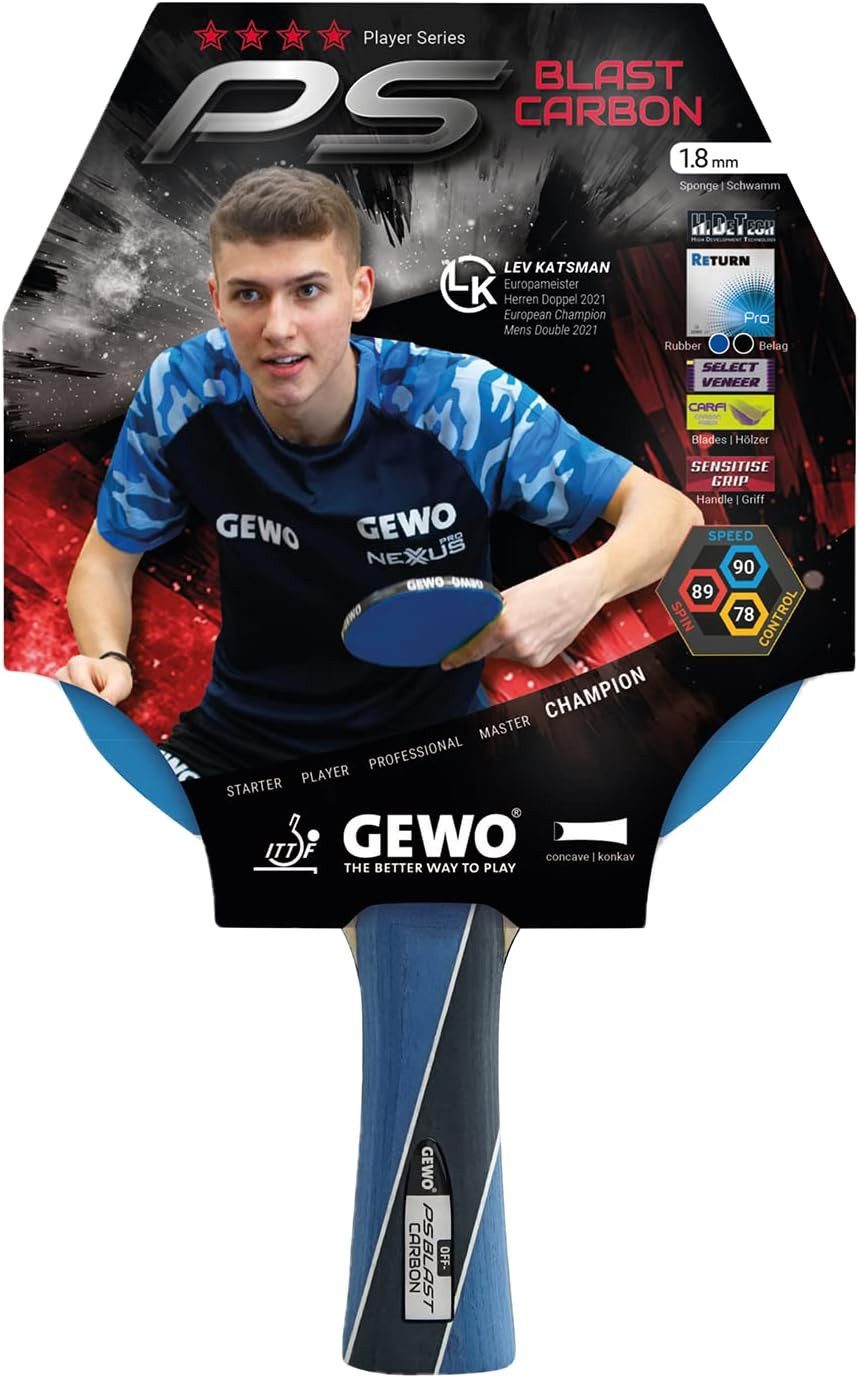Gewo Tischtennisschläger PS Blast Carbon - Vereinsspieler - Wettkampf - ITTF - 1,8 mm - konkav