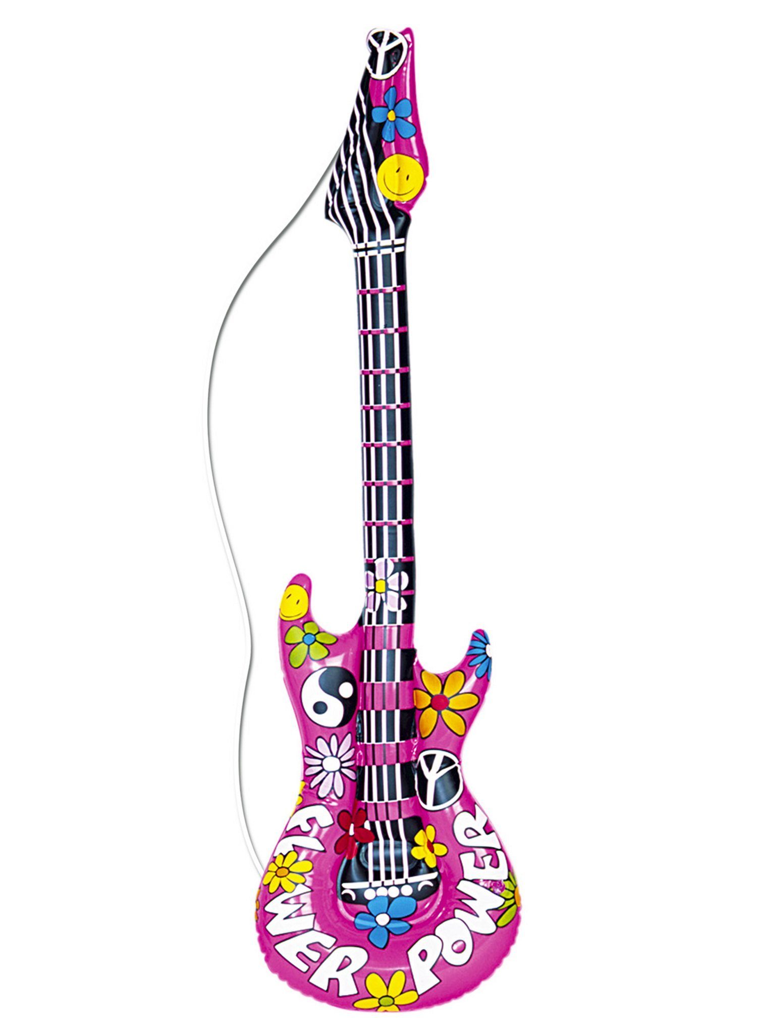 Widdmann Kostüm Aufblasbare Hippie Gitarre, Kunststoff-Accessoire zum Aufpusten