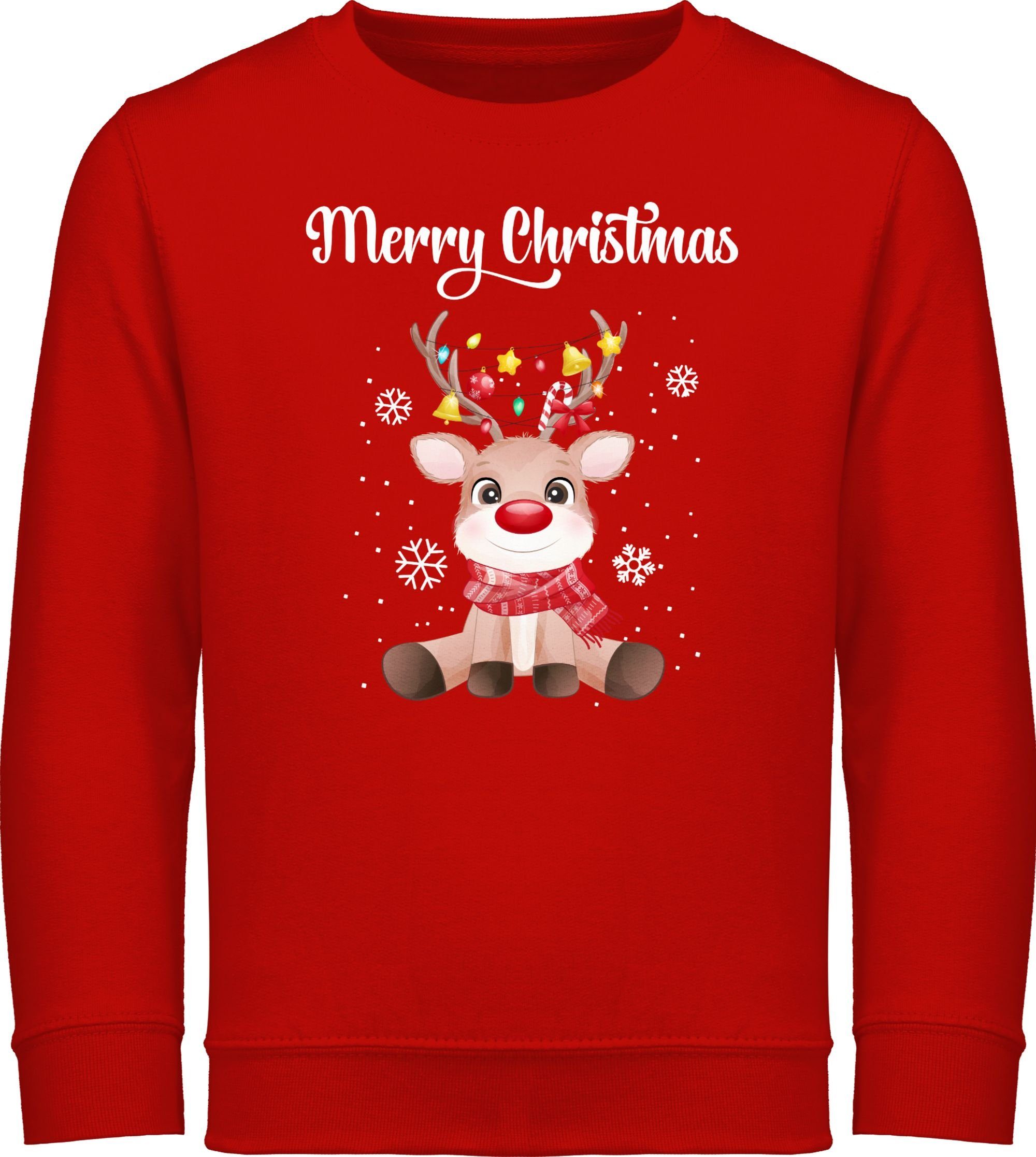 - Weihnachten mit Christmas 1 Merry Rentier süßes Kleidung Rot Shirtracer Sweatshirt Lichterkette Kinder