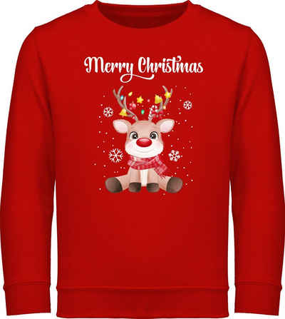 Shirtracer Sweatshirt Merry Christmas - süßes Rentier mit Lichterkette Weihnachten Kleidung Kinder