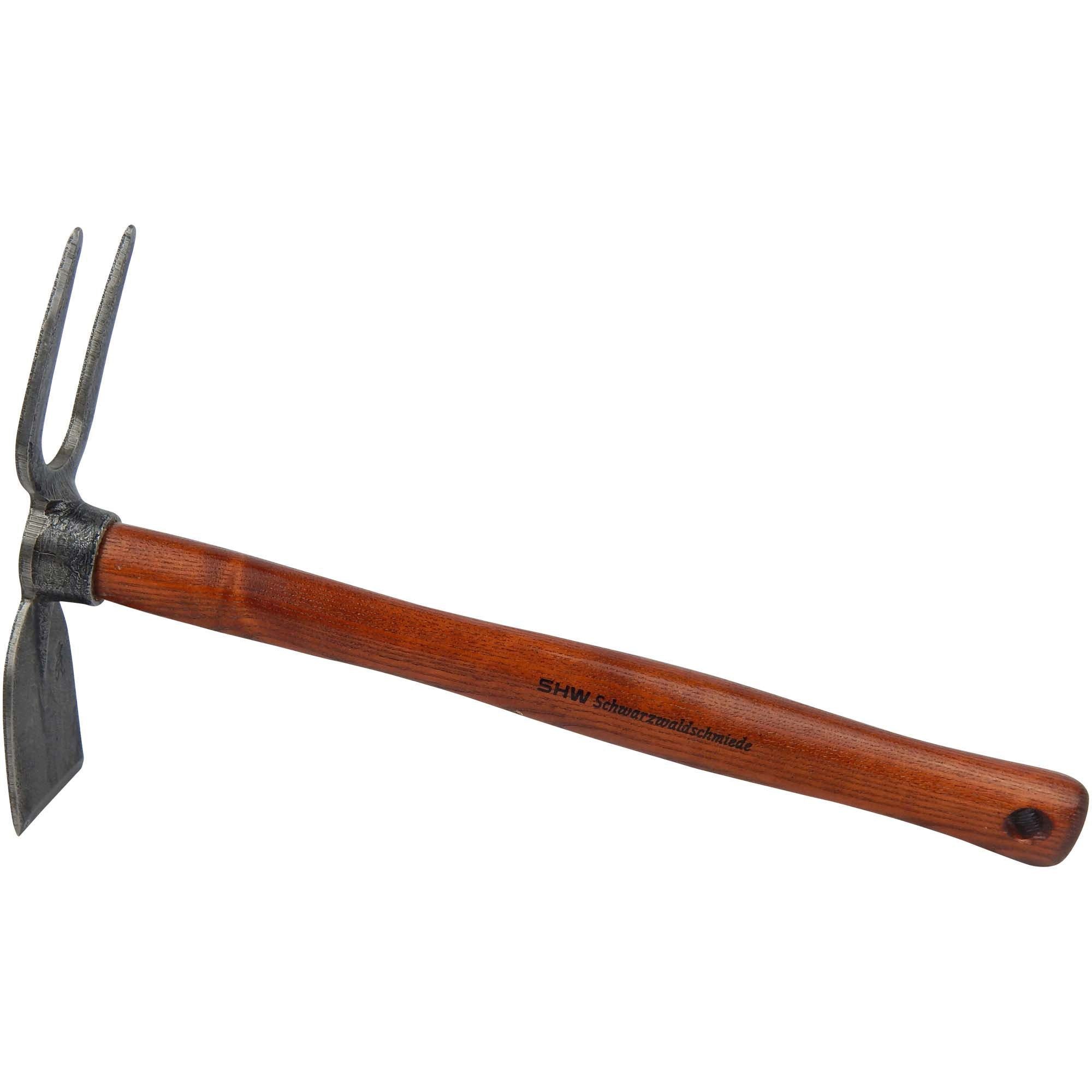 SHW Gartenhacke SHW Häckchen mit Breitblatt 2 Zinken und Eschenholzstiel 40 cm, Handgeschmiedet aus Spezialstahl