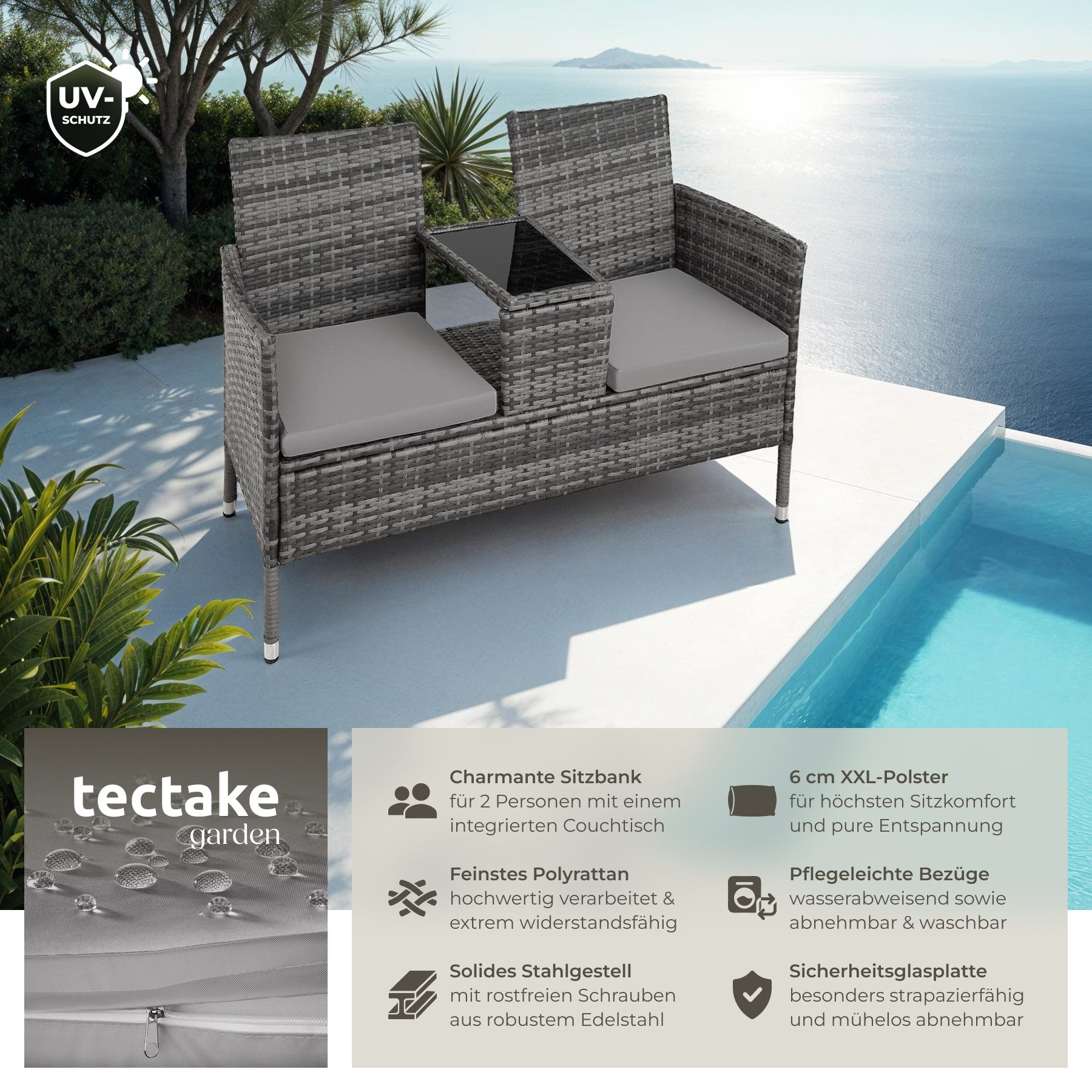 tectake Rattanstuhl Rattan Gartensitzbank (Set, 1 günstig online kaufen