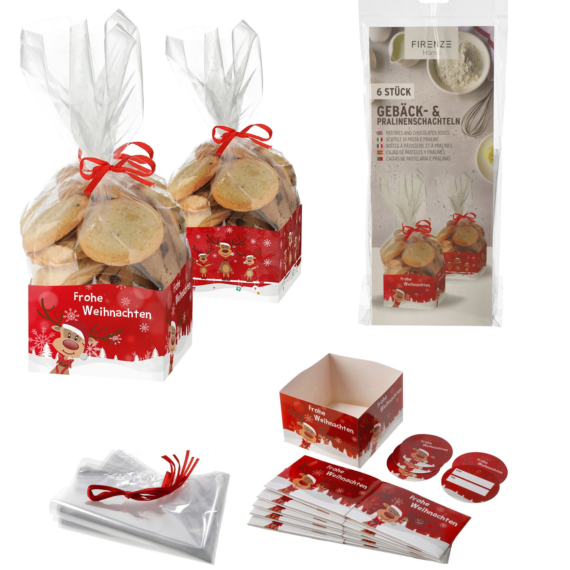 Annastore Vorratsdose 36 x Gebäcktüten Rentier Bodenbeutel für Weihnachtsplätzchen, Bonbontüten, Geschenktüten
