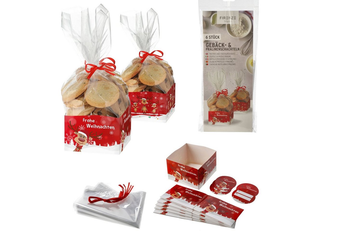 Annastore Vorratsdose 36 x Gebäcktüten Rentier Bodenbeutel für Weihnachtsplätzchen, Bonbontüten, Geschenktüten