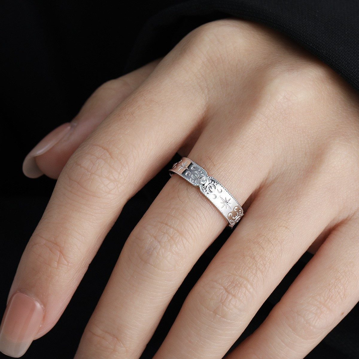 KARMA Fingerring Damenring Mond Sterne Silber 925 Sterlingsilber Kristall ( günstig online kaufen