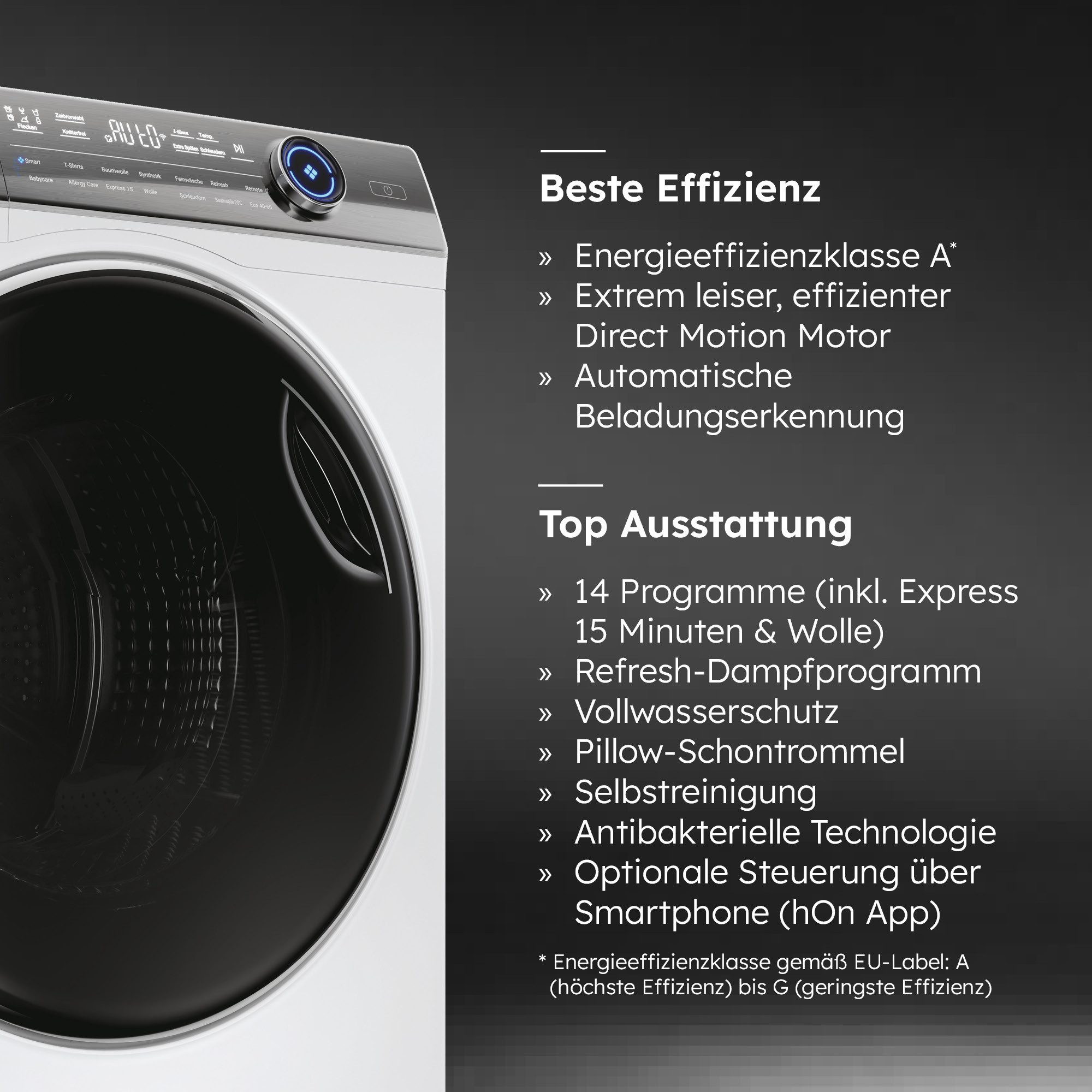 Haier Waschmaschine I-PRO 7 PLUS HW90-B14979YU1, 9 kg, 1400 U/min, 8 kg, 1400 U/min, Flüsterleiser Motor, Vollwasserschutz – Bild 3 von 5