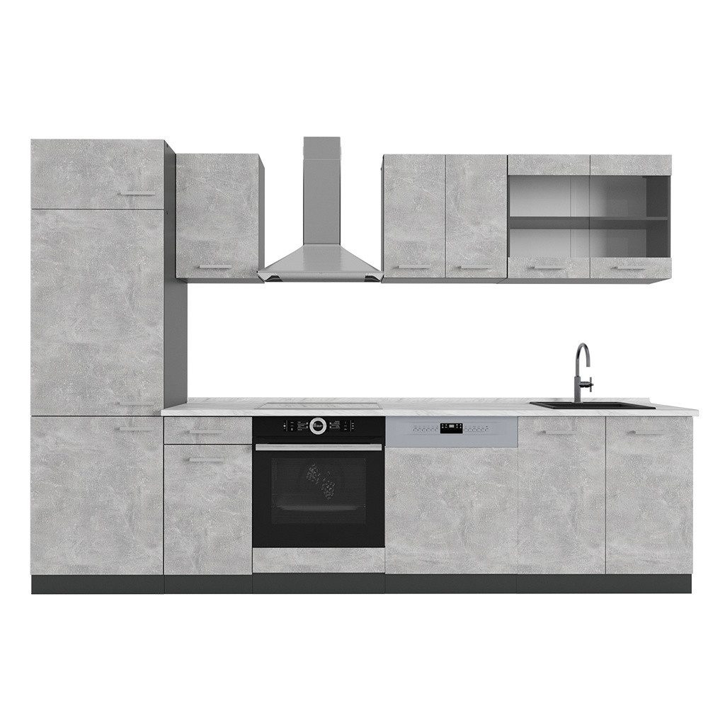 Vicco Küchenzeile R-Line, Beton/Anthrazit, 300 cm, AP Marmor
