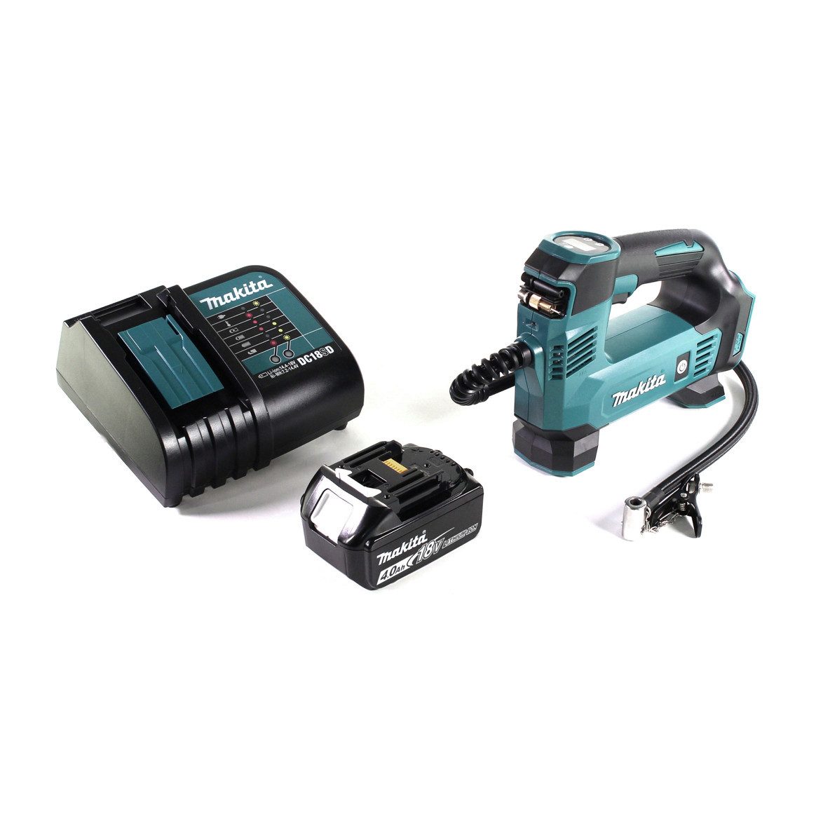 Makita Akku-Handkompressor DMP 180 RM1 Akku Kompressor 18 V 8,3 bar + 1x Akku 4,0 Ah + Ladegerät