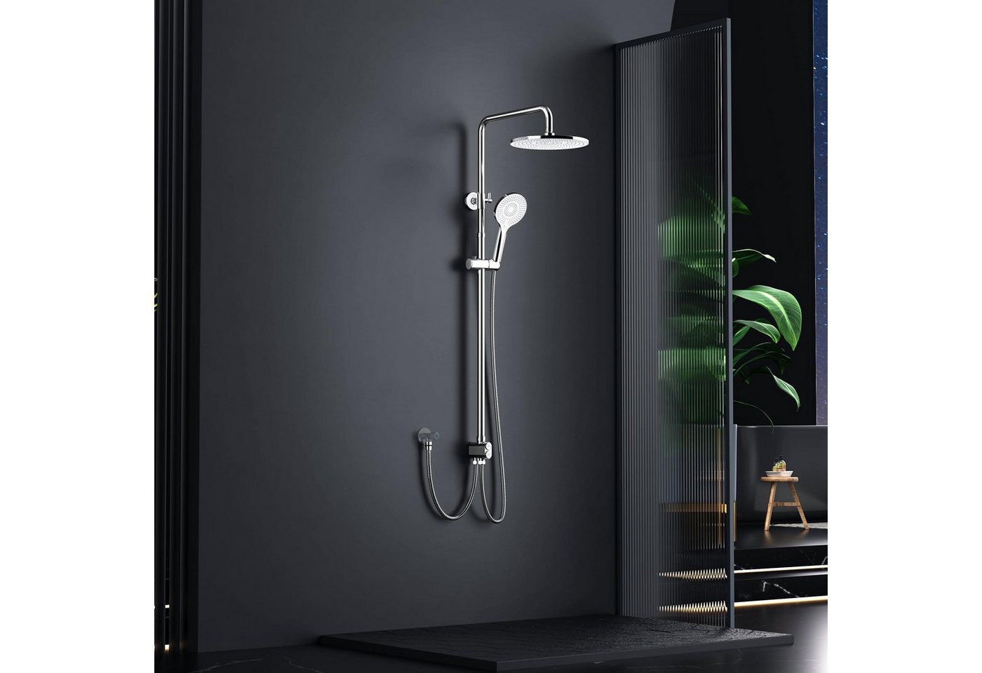Thumbnail - Rainsworth Duschsystem ohne Armatur, Höhe 25 cm, 3 Strahlart(en), 25cm Rund Regendusche und 3 Strahlarten Duschkopf