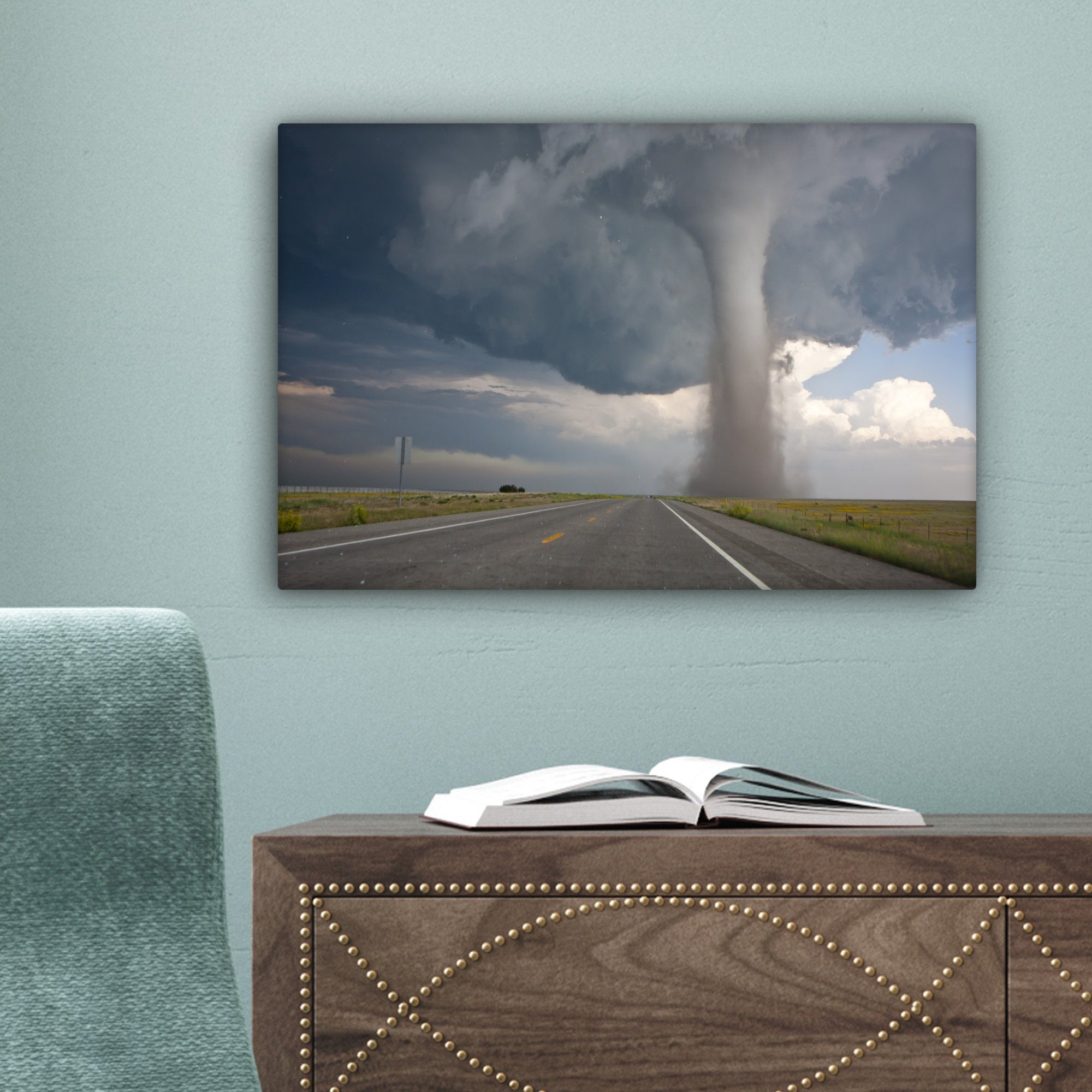 Feld, auf St), (1 Wandbild OneMillionCanvasses® dem cm Leinwandbild Aufhängefertig, Leinwandbilder, 30x20 Baca-Tornado Wanddeko,