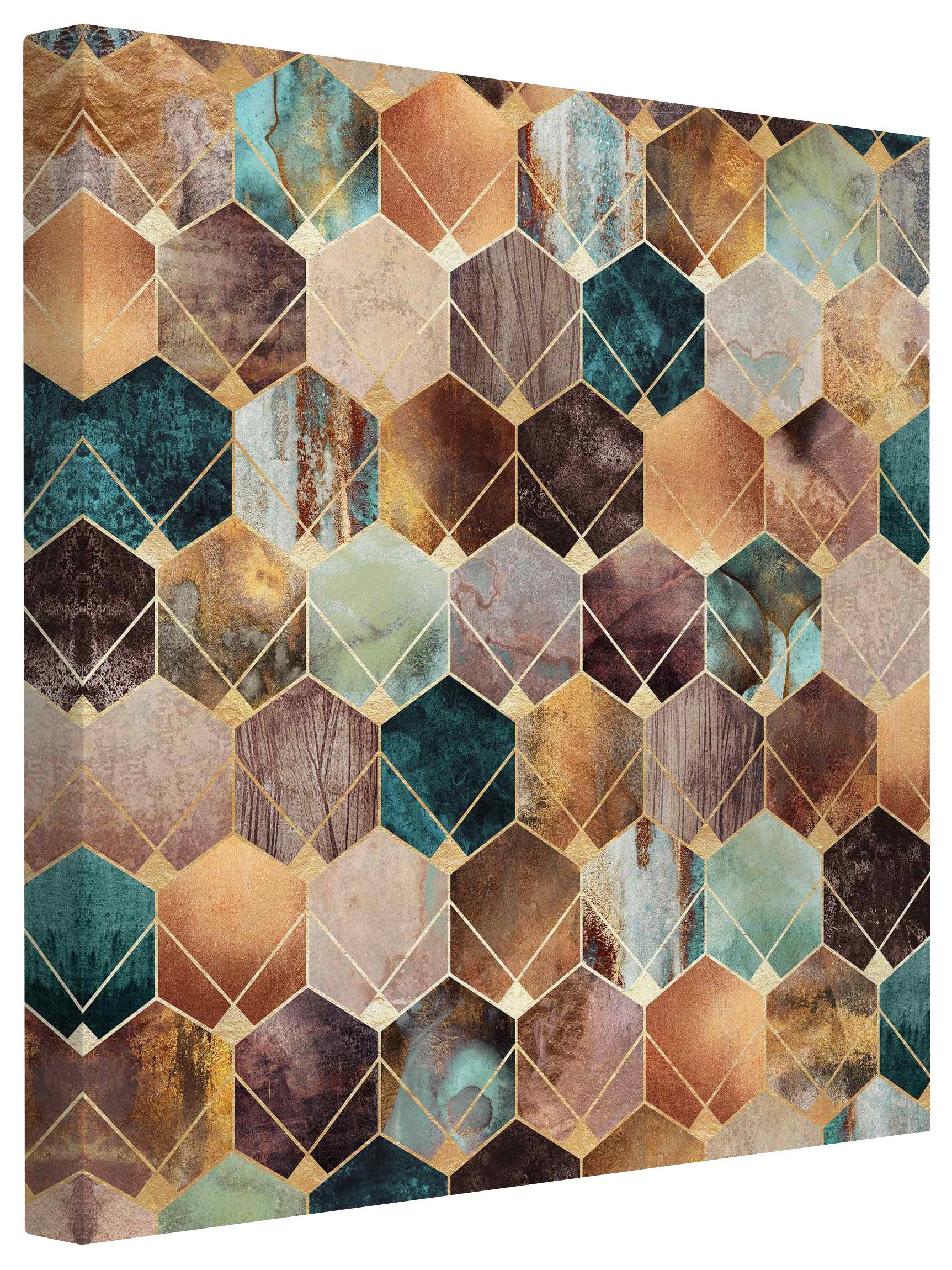 Bilderdepot24 Leinwandbild Kunstdruck Geometrie goldenes Art Deco gold Bild auf Leinwand XXL, Wohnzimmer Schlafzimmer Küche Flur Wandbild Kunstkopie Wanddeko Druck