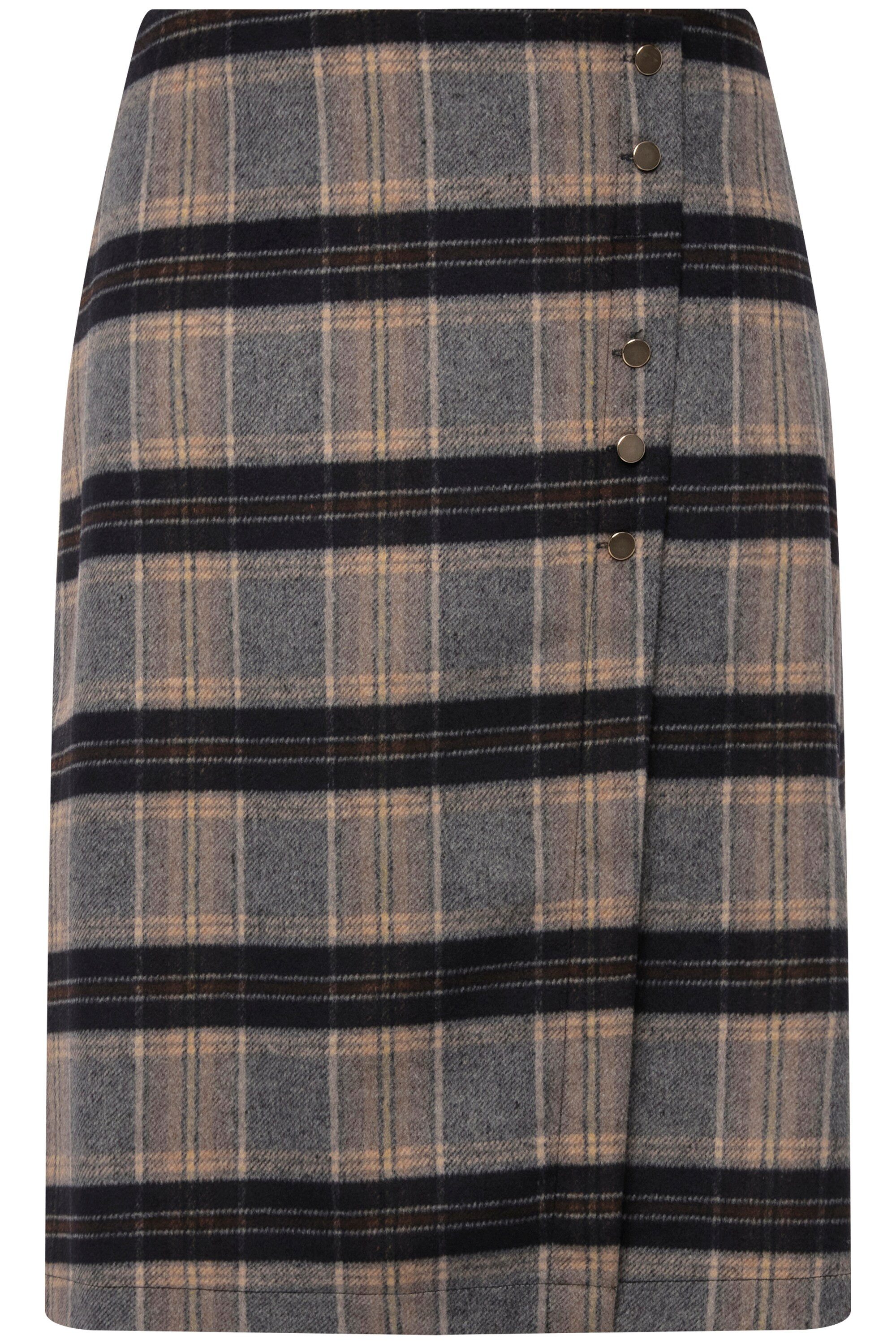 Ulla Popken Lederrock Landhaus Kilt Karo A-Linie Schmuckknöpfe günstig online kaufen