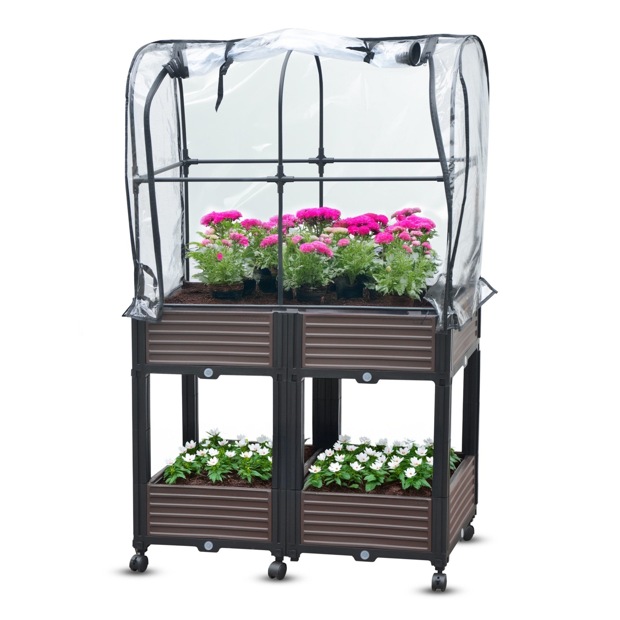 Gartenwelt Riegelsberger Hochbeet Hochbeet mit Frühbeet 2 Ebenen 82x41x135cm Gewächshaus auf Rädern