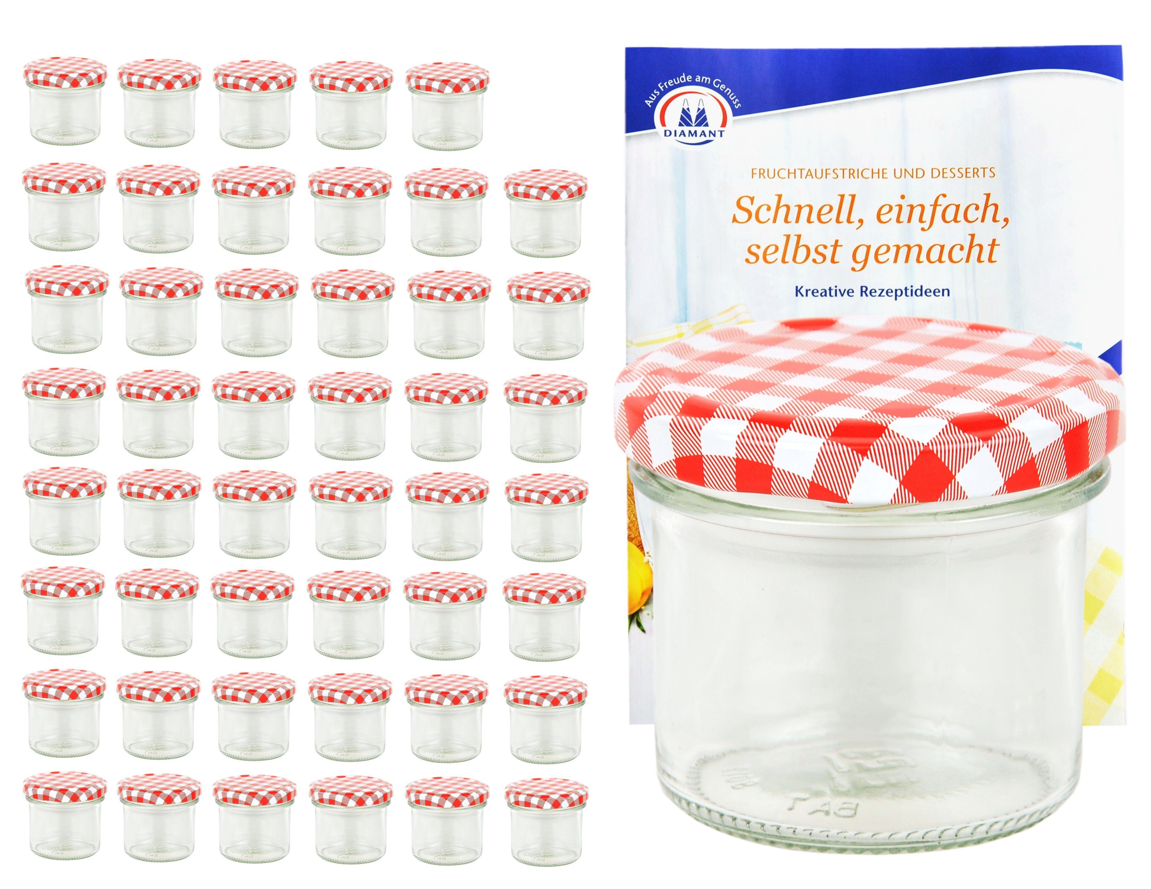 Einmachglas 48er Set Sturzglas 125 ml To 66 rot karierter Deckel incl. Rezeptheft