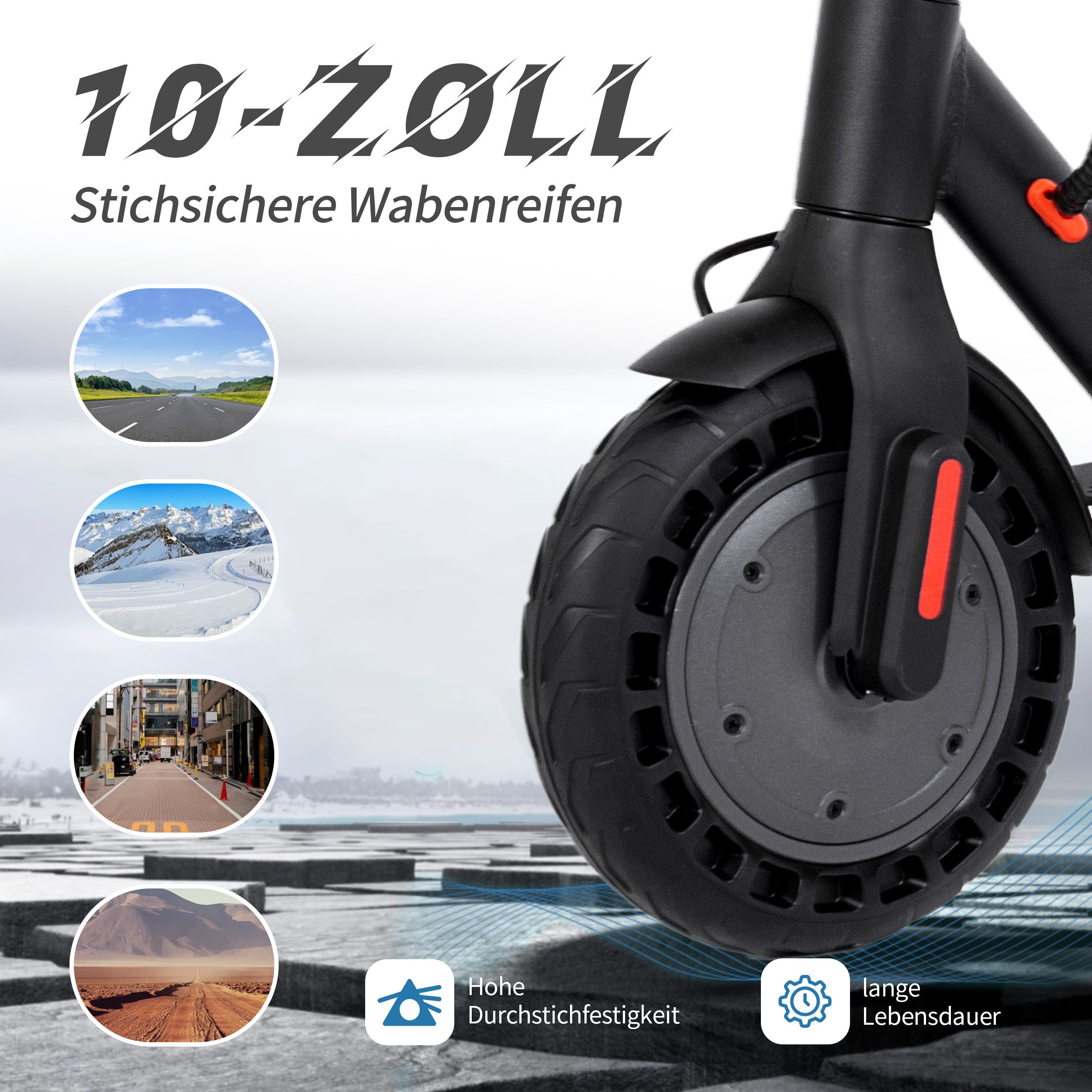 ZWHEEL E-Scooter 10'' mit Straßenzulassung, klappbarer E-roller, APP, Stoßdämpfer, 50km, 500 W, 20 km/h, (mit ABE, 10'' pannensicherer Vollgummireifen), Elektroroller, E-ABS+Scheibenbremse, max.120kg, klappbar, ab 14 Jahre