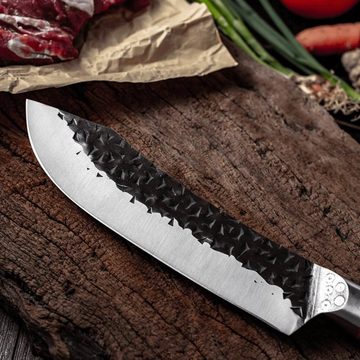 Küchenkompane Damastmesser Rustikales Chefmesser gebogen aus Edelstahl - Ergonomischer Holzgriff