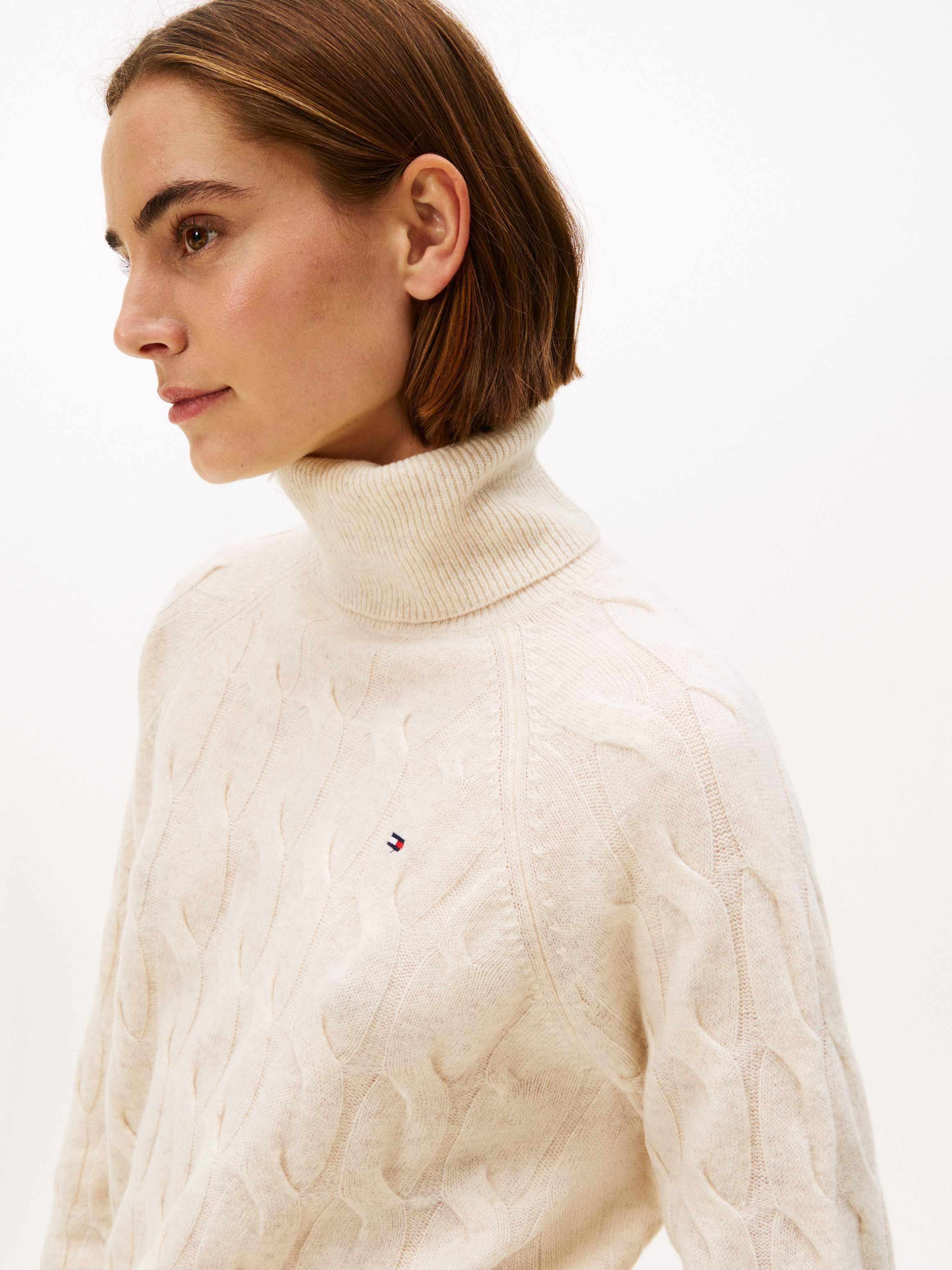 Tommy Hilfiger Rollkragenpullover SOFT WOOL CABLE ROLL-NK LS SWT mit Zopfmu günstig online kaufen