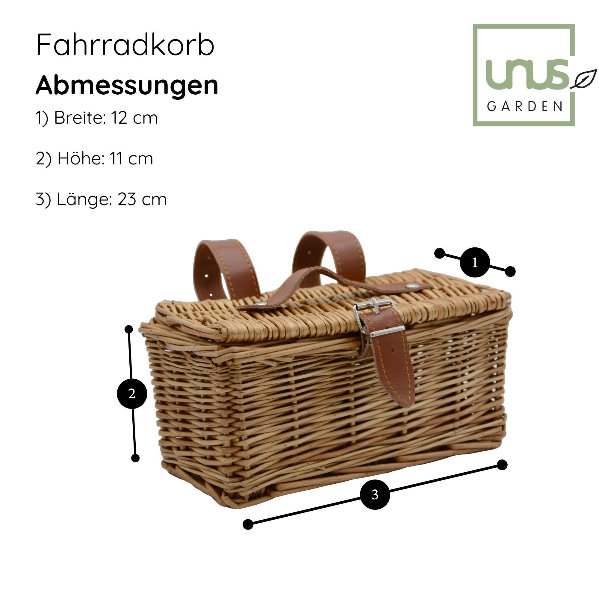 UNUS GARDEN Fahrradkorb Weidekorb Fahrradkorb KLEIN für vorne (11x22x13 cm (HxBxT), für Handy, Portemonnaie oder Sonnenbrille