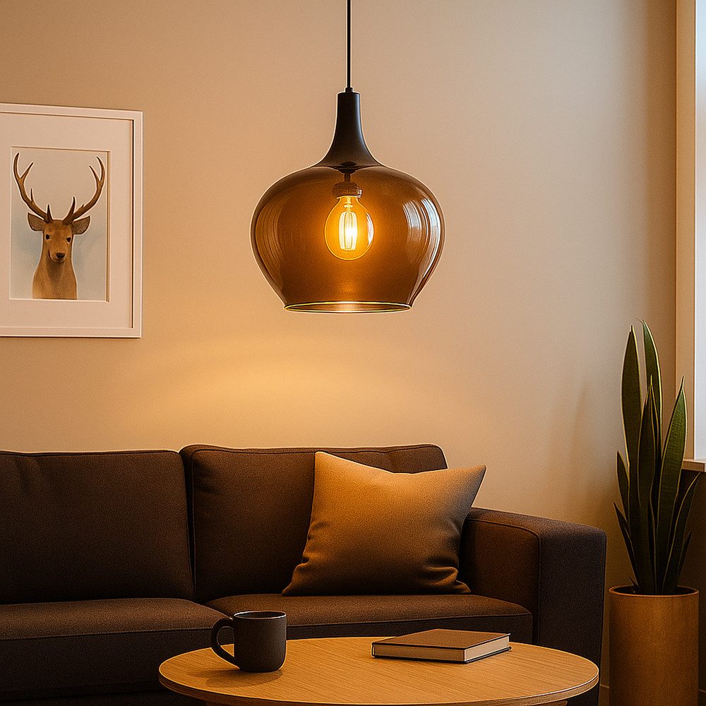 GLOBO LIGHTING LED-Hängeleuchte, Leuchtmittel inklusive, Warmweiß, LED Hängeleuchte Decken Pendelleuchte Esstischleuchte Glaskugel rauch