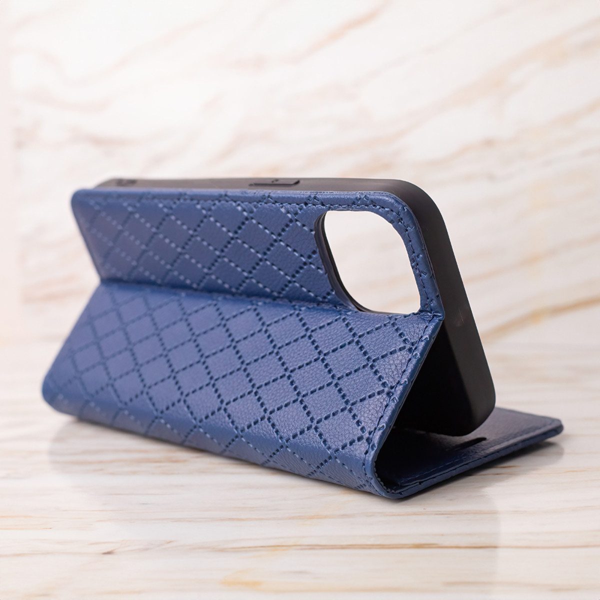 COFI 1453 Handyhülle Smart Caro für Honor 600 / Honor 600 Pro Dunkelblau Wallet Karomuster 6,57, Kariert mit Kartenfach und Standfunktion
