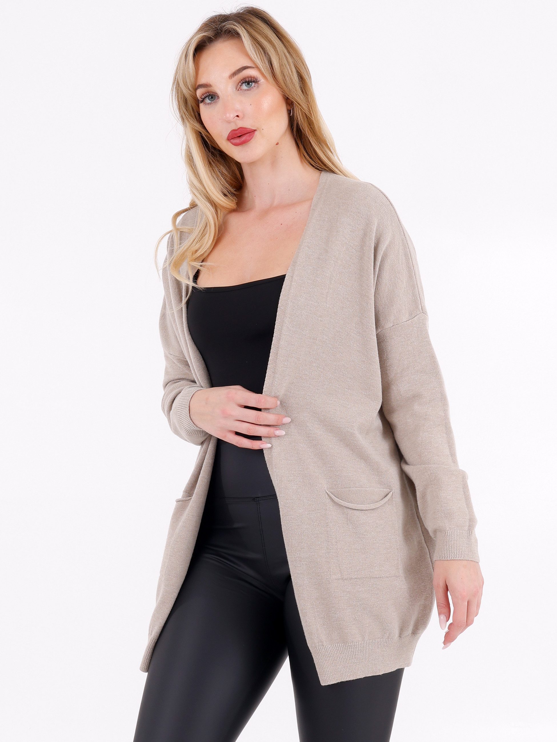 YC Fashion & Style Cardigan Offene Strickjacke mit aufgesetzten Taschen – One Size (34–42) in Unifarbe