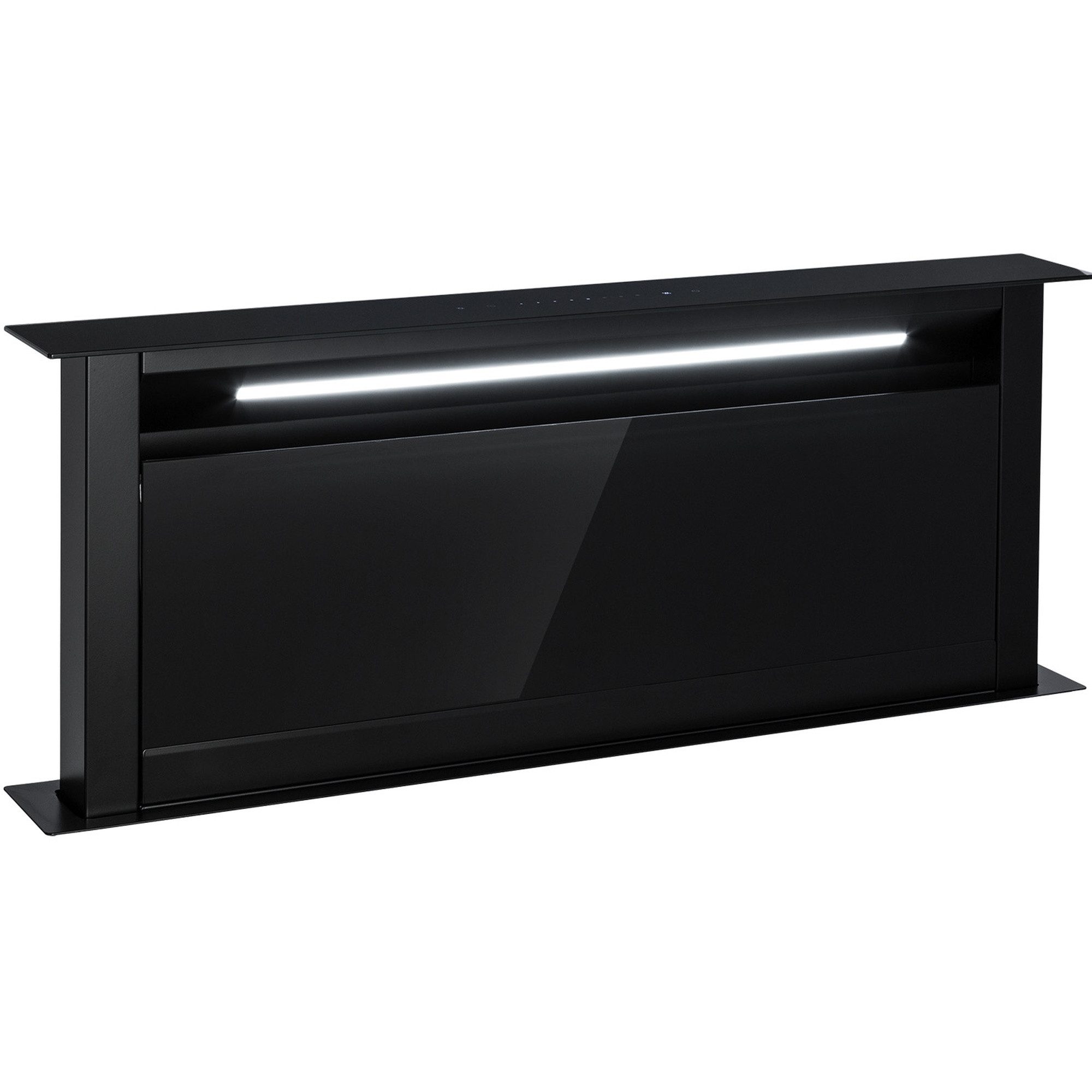 Klarstein Deckenhaube Royal Flush Eco Serie Royal Flush Eco Dunstabzug Downdraft 90 cm 714 m³/h Glas Edelstahl Royal Flush Eco, Versenkbare Tischabzugshaube Abluft Umluft mit LED & 4 Stufen