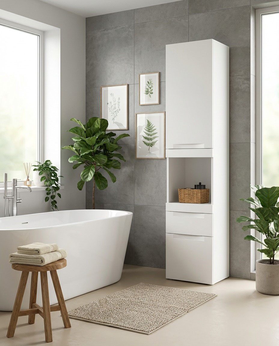 OTTO home Hängeschrank MAOI, Höhe 166cm, 1 Tür, 2 Schubkästen, 1 offenes Fach (Türanschlag wechselbar, insg. 4 Fächer) Badezimmerschrank, Schrank, Kommode, Midischrank, Bad, Badezimmer