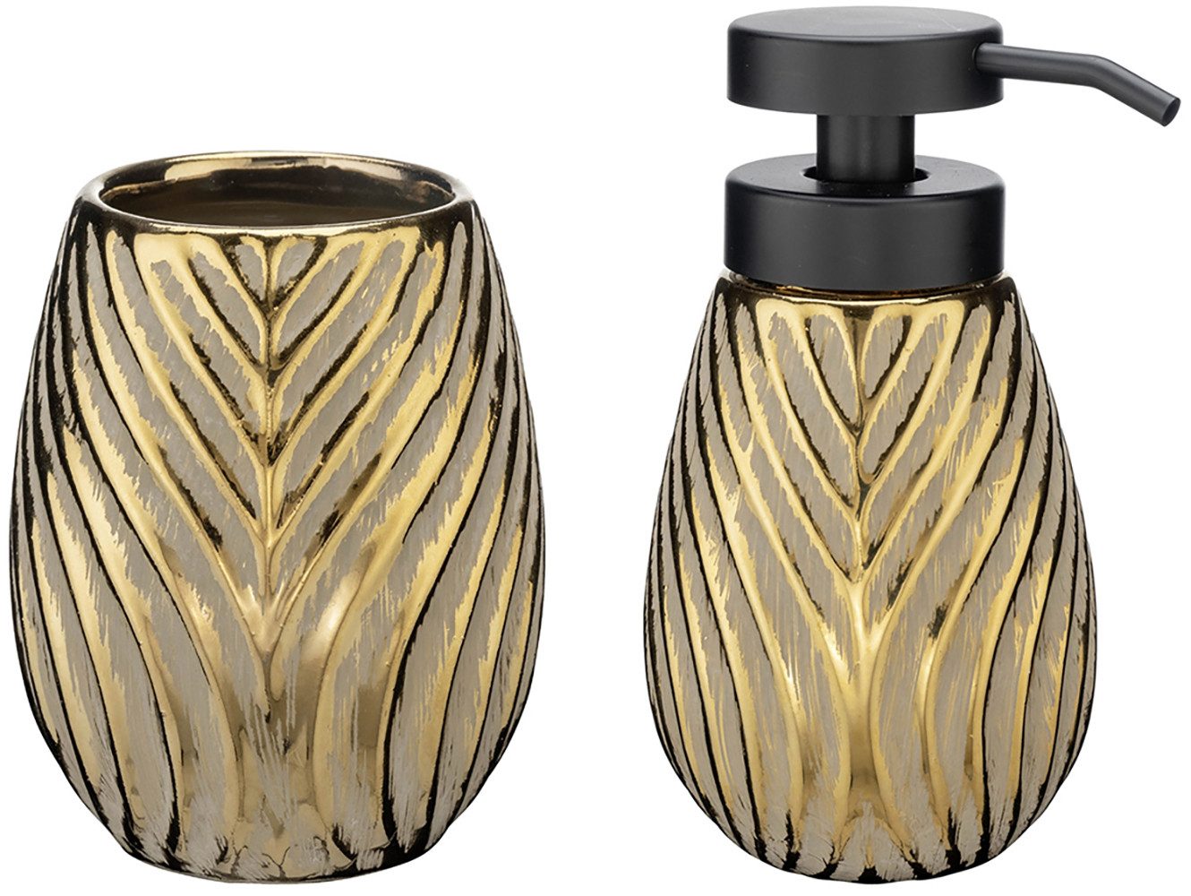 WENKO Badaccessoire-Set Modell Idro Gold, 2 tlg., Seifenspender und Zahnput günstig online kaufen