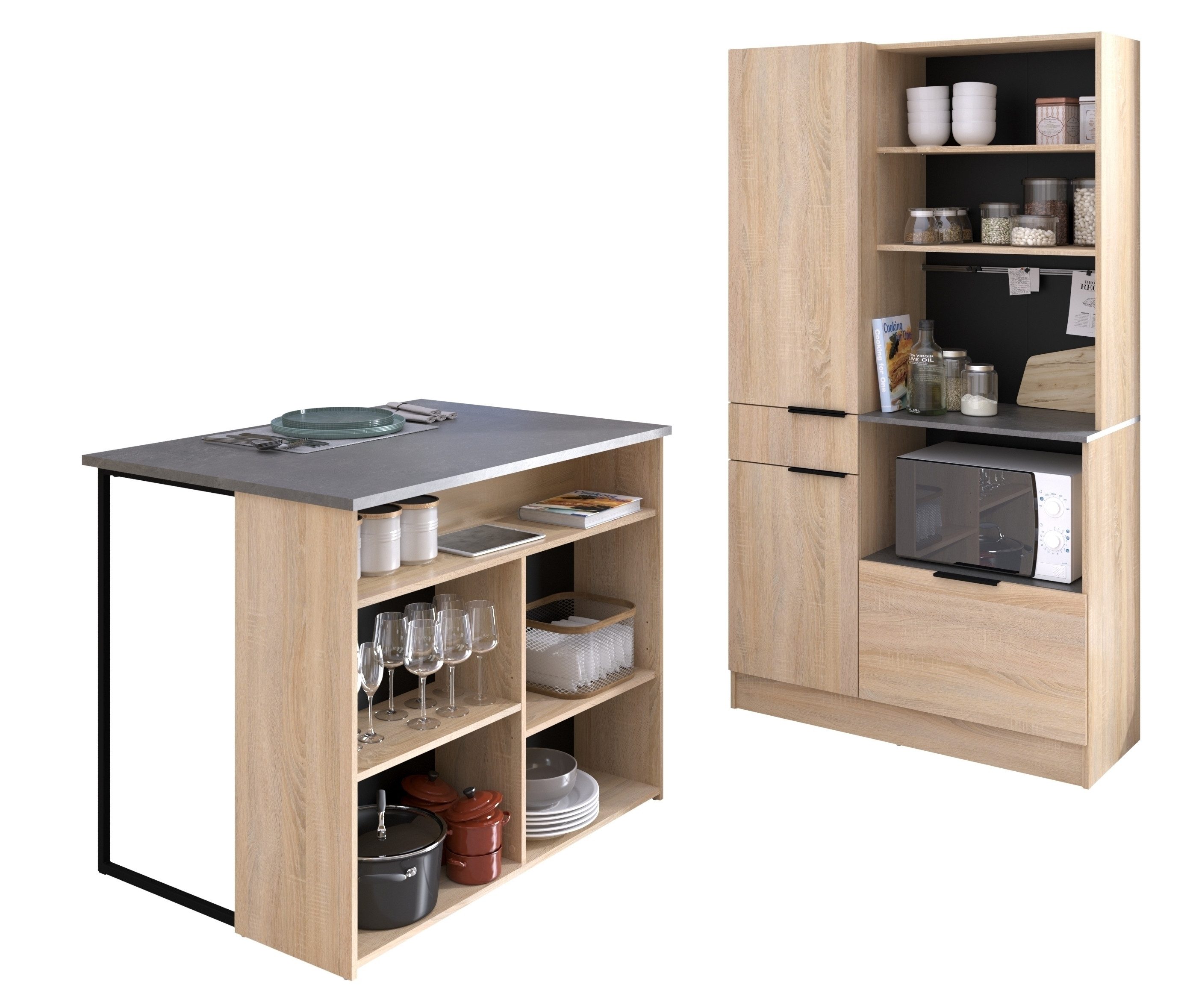 Parisot Buffet Fumay 2 (2-teilig) (2-teilig) Buffet 100x186x45cm, Theke 109x90x80cm, Eiche Dekor