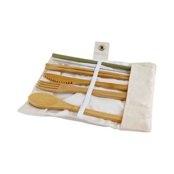 pandoo Besteck-Set Bambus Picknick und Reise Besteck-Set (6-tlg), 2 Personen, Bambus, Baumwolle