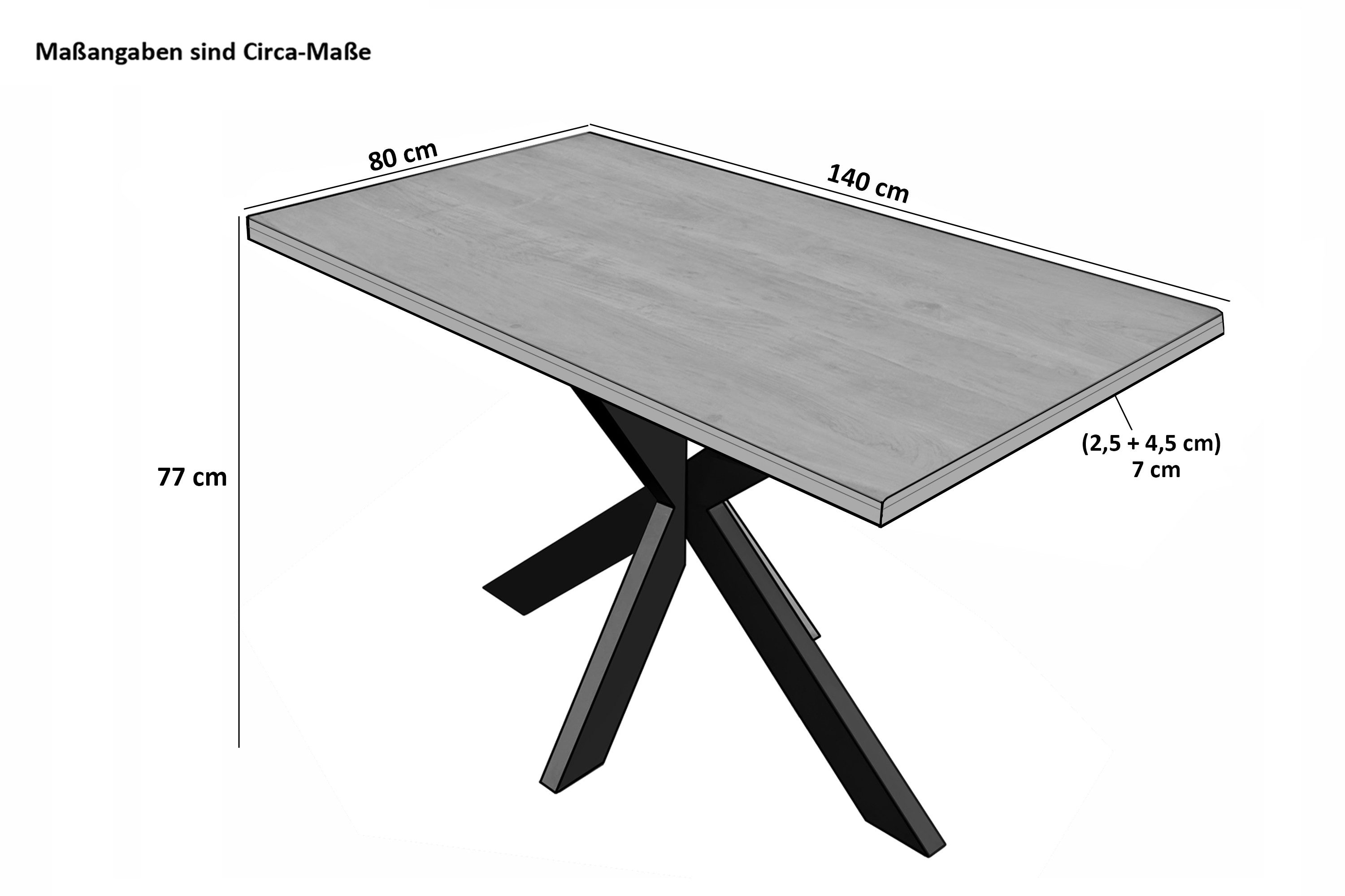SAM® Esstisch Jamiro, massives Mangoholz, gerade Kante, Metallgestell, bis 3 Meter