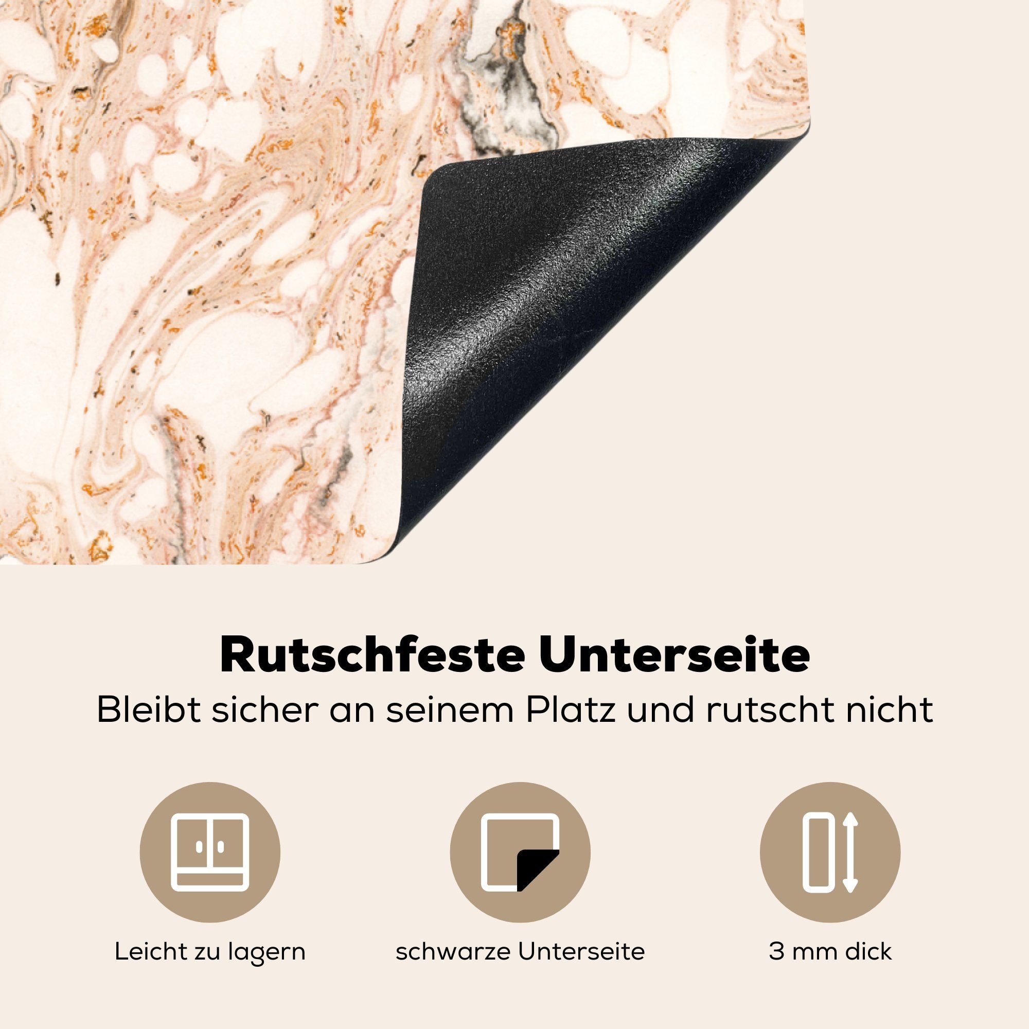 MuchoWow Herdblende-/Abdeckplatte Marmor - 78x78 küche tlg), Schwarz, Arbeitsplatte cm, - für (1 Orange Ceranfeldabdeckung, Vinyl
