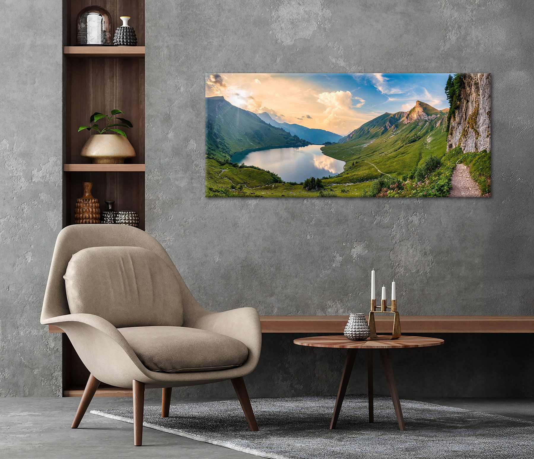 Bönninghoff Leinwandbild Wandbild BERGSEE XXL 60x140 cm – Leinwandbild Keilrahmen Deko modern, Berge, Landschaft, Natur, See, Seebilder (1 St), auf Keilrahmen g – Bild 5 von 5