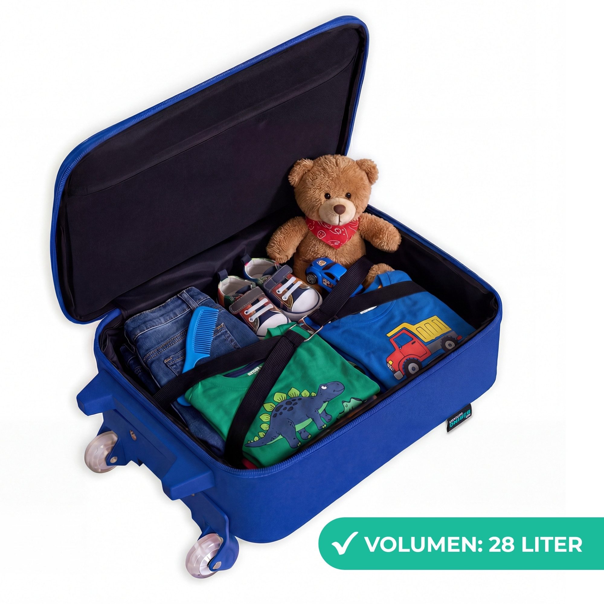 NoBoringSuitcases.com© Kinderkoffer Blau - mit leuchtende Räder - Tarnfarben - Rosa - Blau, 2 Rollen, Handgepäck Koffer, Trolley Kinder, Reisekoffer Jungen