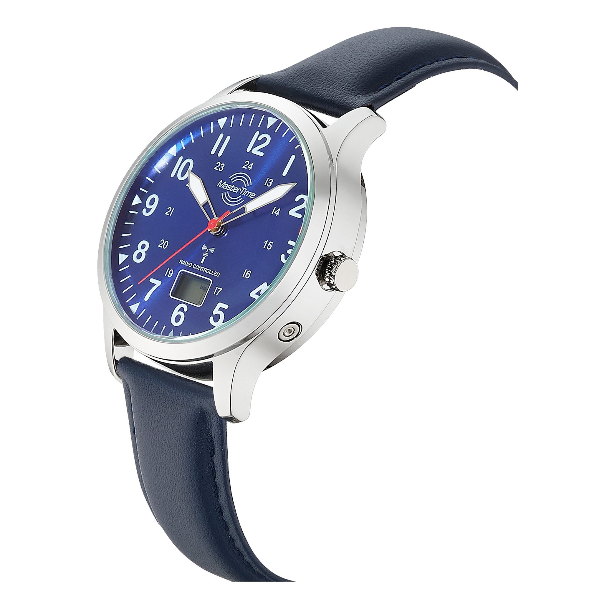 MASTER TIME Funkuhr Aviation MTGA-10958-32L, Quarzuhr, Armbanduhr, Herrenuhr, Lederarmband, analog, digital