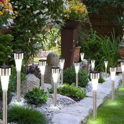 etc-shop LED Gartenleuchte, LED-Leuchtmittel fest verbaut, 12er Set LED Solarleuchten Gartenleuchten IP44 Außenleuchten Lampen