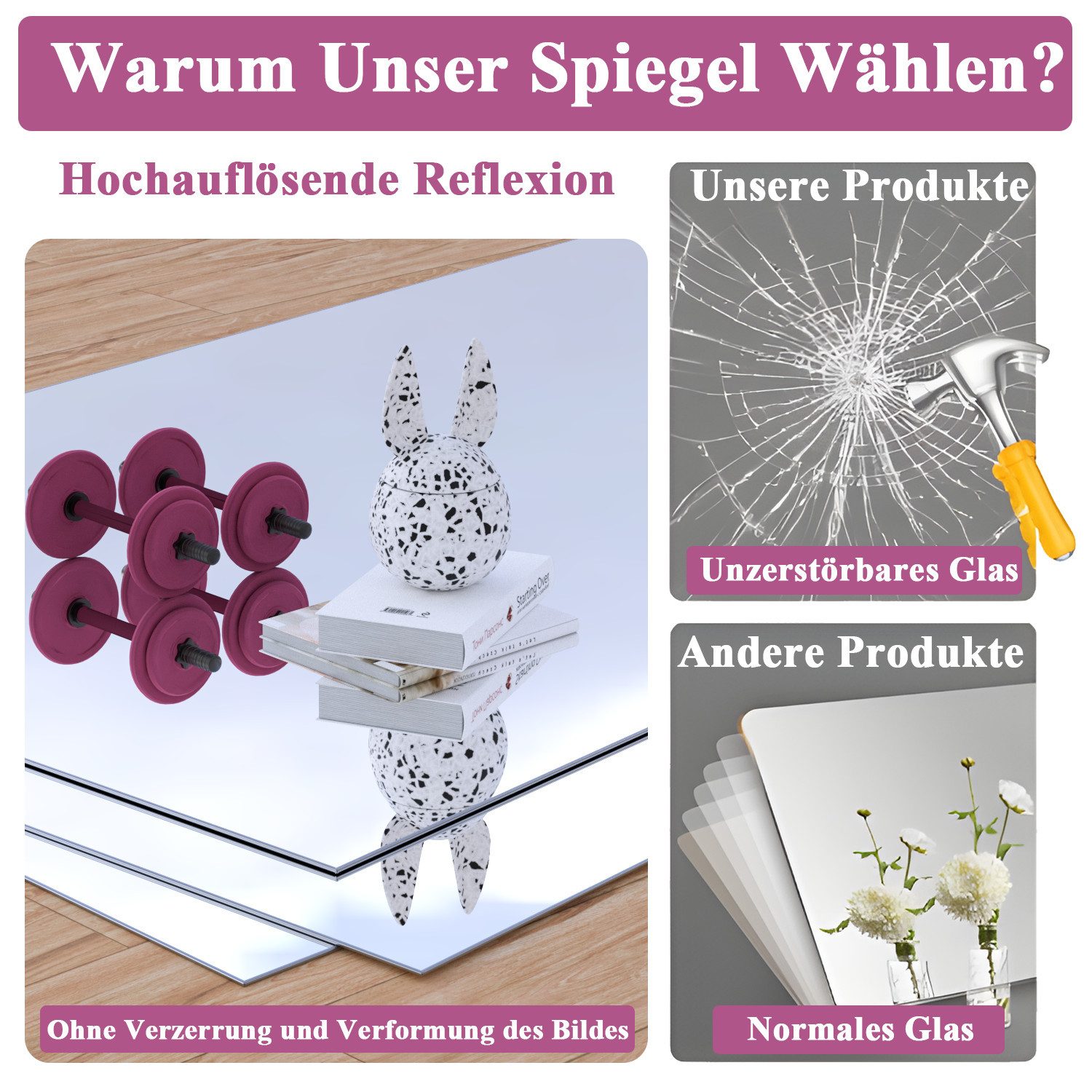 Elemango Ganzkörperspiegel Home Gym Spiegel, 143*60-2PCS Vollkörperspiegel für Yoga, Tanzraum, Yoga Spiegel, Gehärztes Glas, ohne Rahmen, Garage Fitness