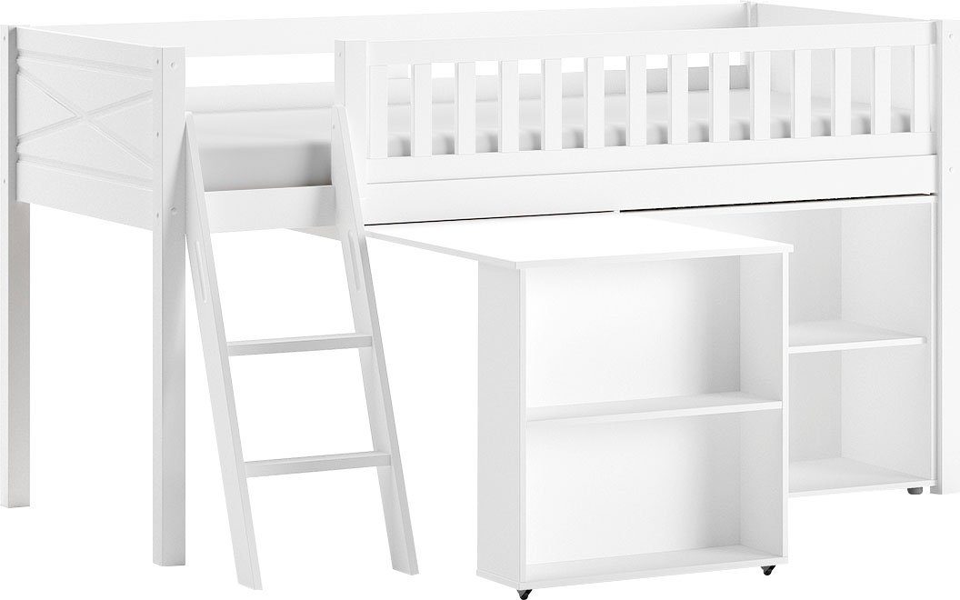 Vipack Spielbett (Made in Europe), mit viel Funktion auf kleinem Raum, LF 90x200 cm, Kiefer weiß lackiert