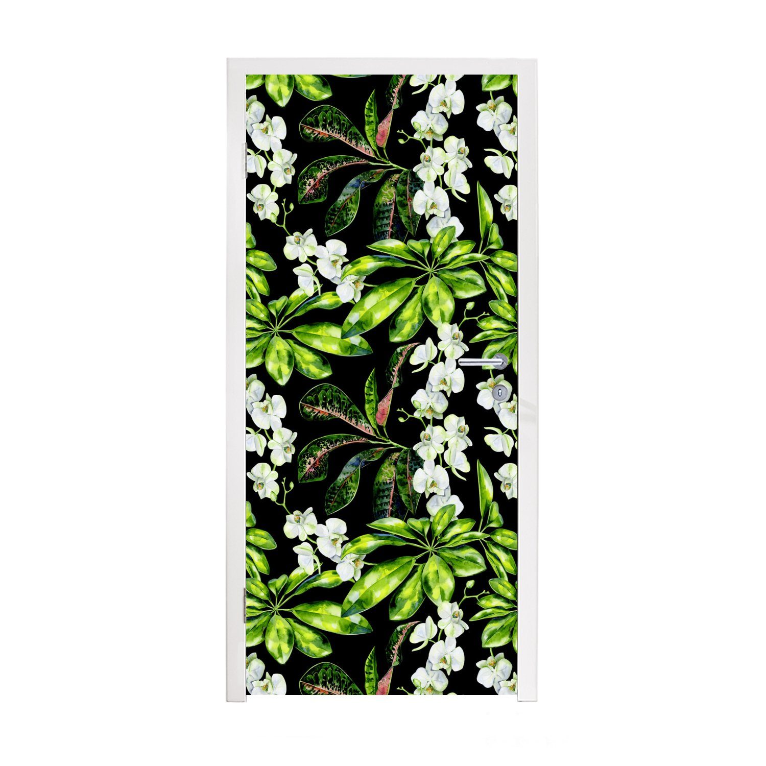 MuchoWow Türtapete Blatt - Orchidee - Muster, Matt, bedruckt, (1 St), Fototapete für Tür, Türaufkleber, 75x205 cm