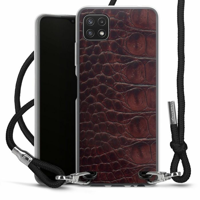 DeinDesign Handyhülle Krokodil Leder Animalprint Croco dark brown Samsung Galaxy A22 5G Handykette Hülle mit Band Case zum Umhängen