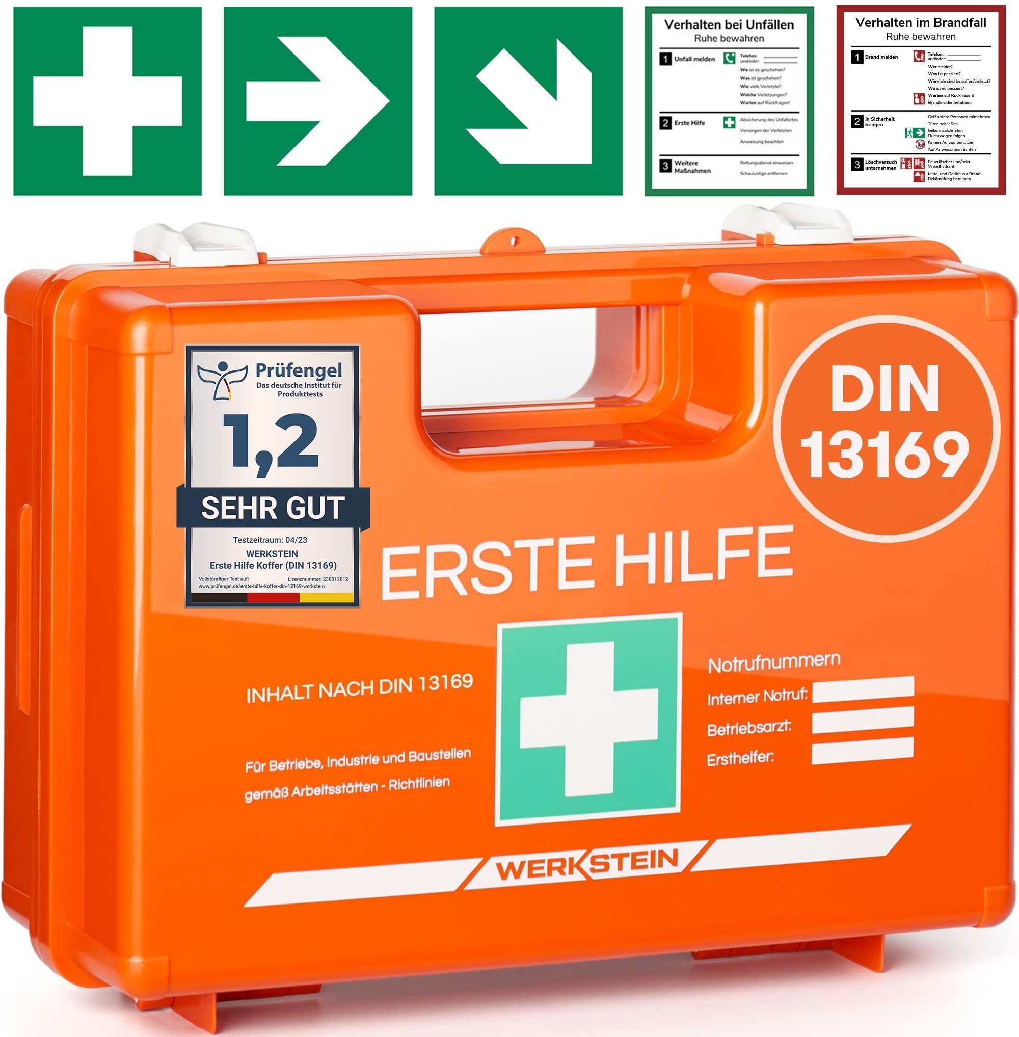 Werkstein Erste-Hilfe-Koffer, Mit Inhalt nach DIN 13169:2021