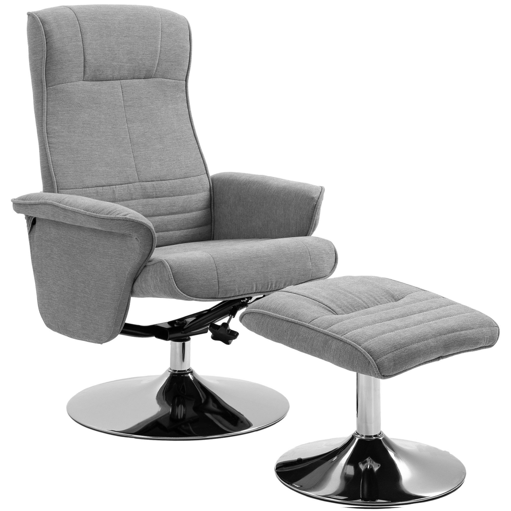 HOMCOM Relaxsessel mit Hocker, drehbar TV-Sessel mit neigbare Rückenlehne, bis 150 kg (Liegesessel, 2-St., Fernsehsessel), für Wohnzimmer, Grau