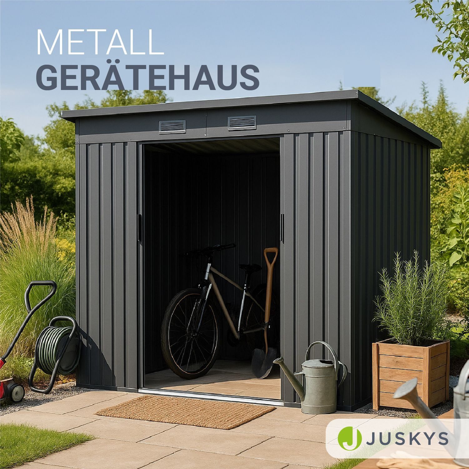 Juskys Gartenhaus M, BxT: 218x132 cm, mit Pultdach, Schiebetür, Fundamentra günstig online kaufen