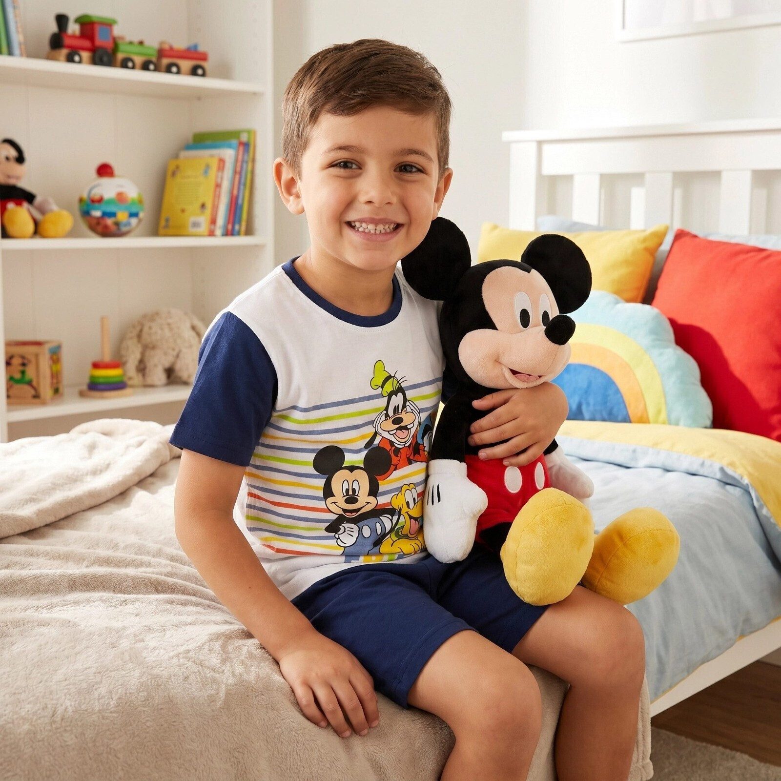Disney Schlafanzug Disney Mickey Maus Goofy Donald Duck Kinder Jugend Schlafanzug Pyjama Gr. 104 bis 128 - 100% Baumwolle